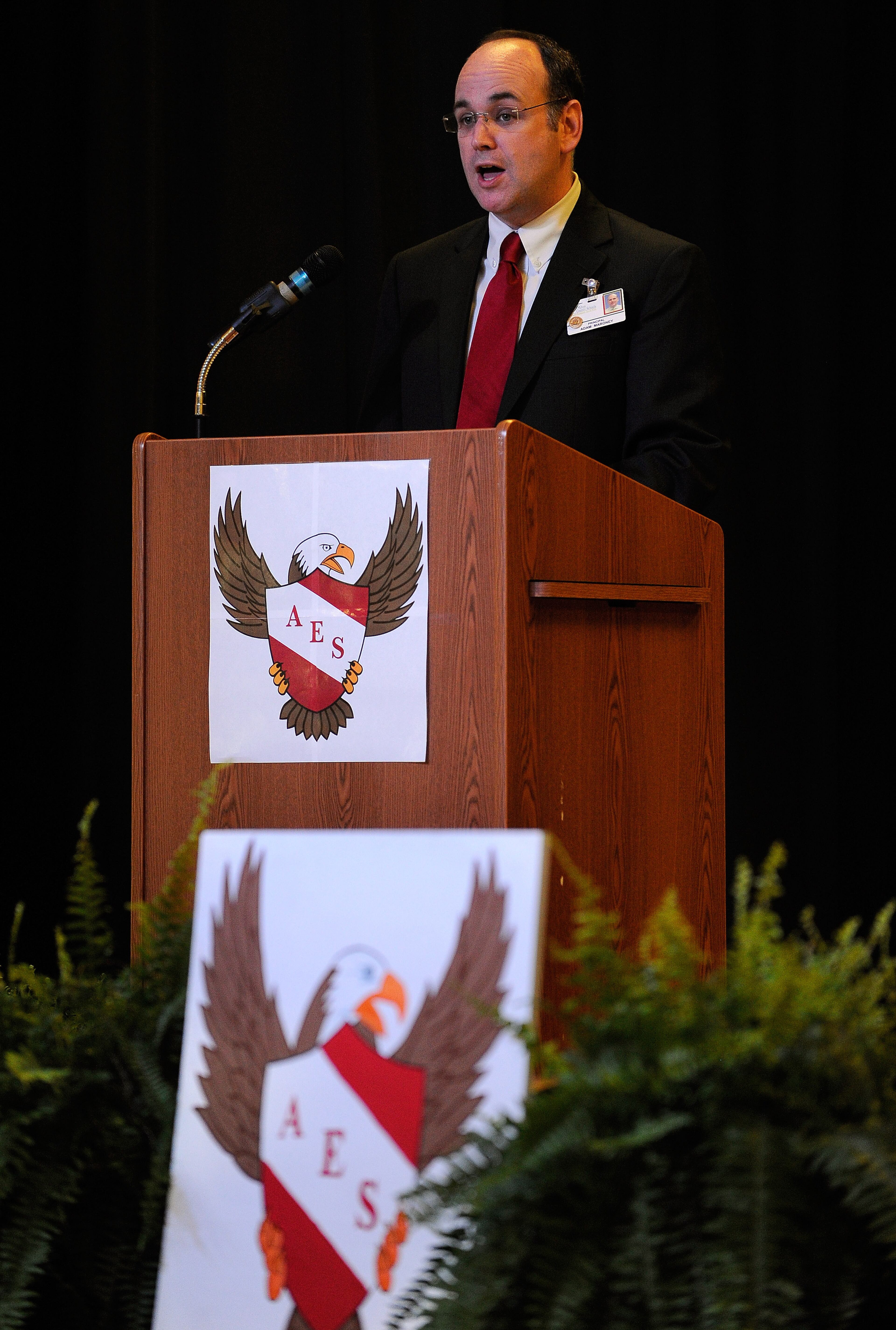 Alpharetta Elementary School principal Adam Maroney greets fifth graders participating in commencement exercises Friday, May 23, 2014, in Alpharetta, Ga. David Tulis / AJC Special
