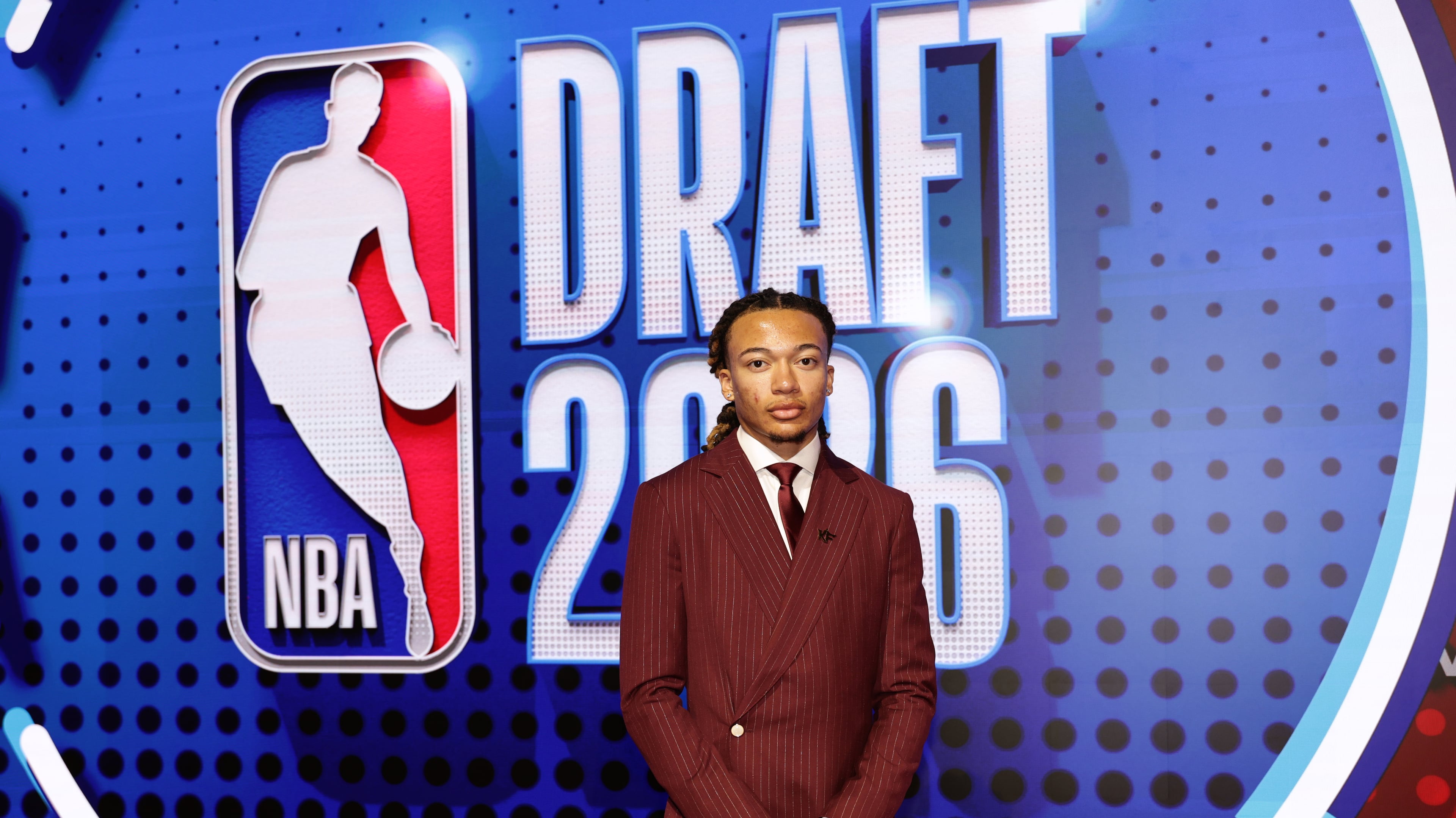 Kingston Flemings arrives for the first round of the NBA basketball draft Tuesday, June 23, 2026, in New York. (AP Photo/Adam Hunger)