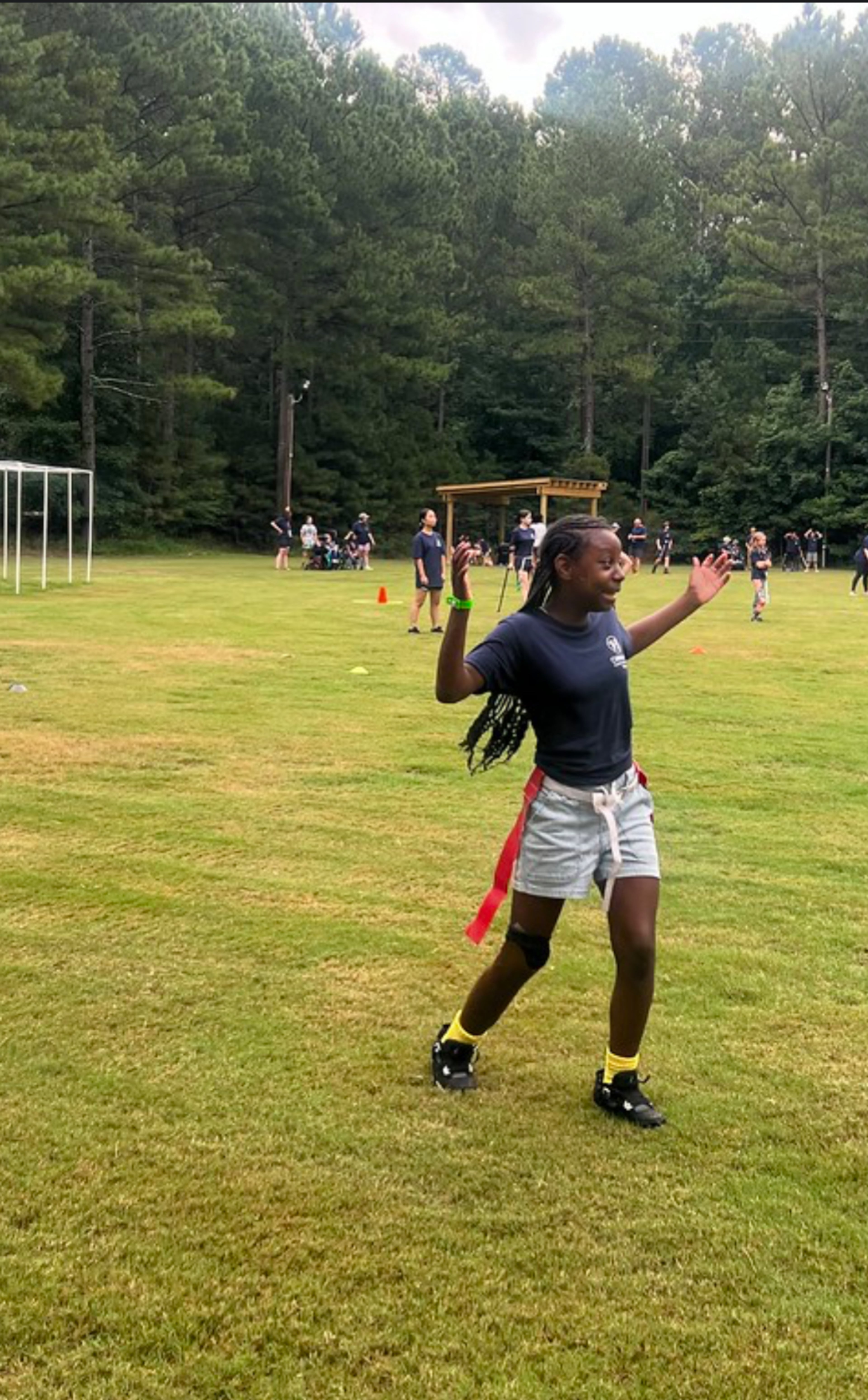 Twelve-year-old Cree James is naturally athletic. She swims, skates, dances, cheers, rides a bike, plays flag football, and has even participated in gymnastics — all while wearing an artificial limb. (Courtesy of Latara Robbins)