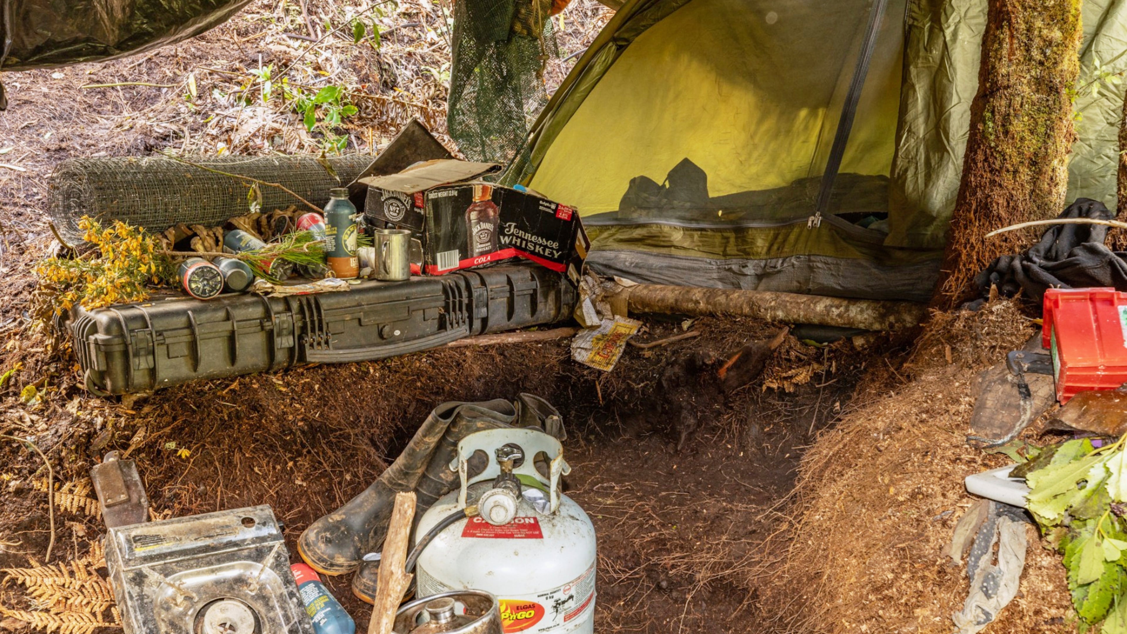 FILE - This photo released by the New Zealand Police on Sept 10, 2025, shows the main campsite where Tom Phillips and his children were hiding in the bush near Waitomo, in the district of Waikato, New Zealand. (New Zealand Police via AP, File)