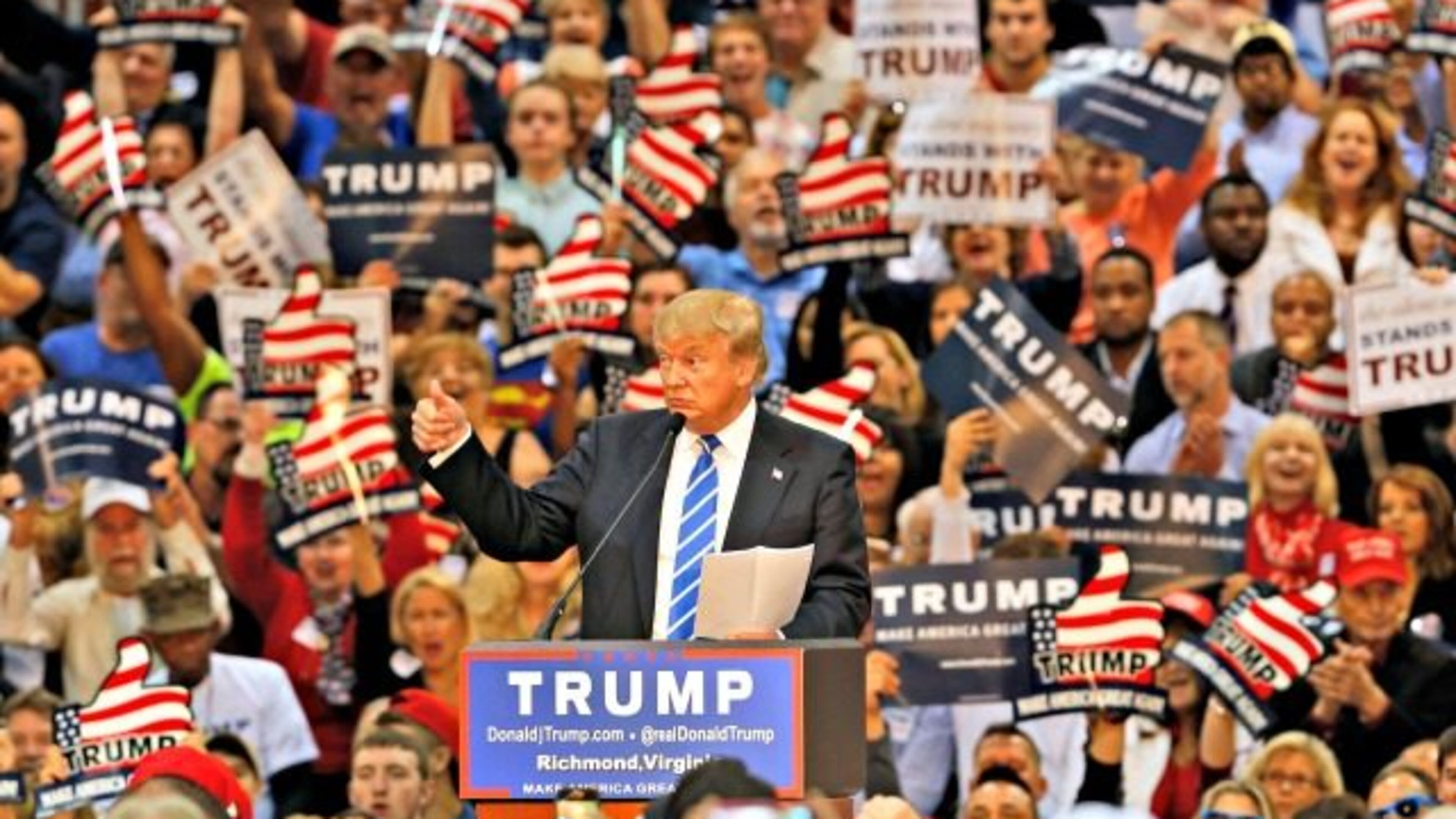 Donald Trump addresses supporters. AP Photo.