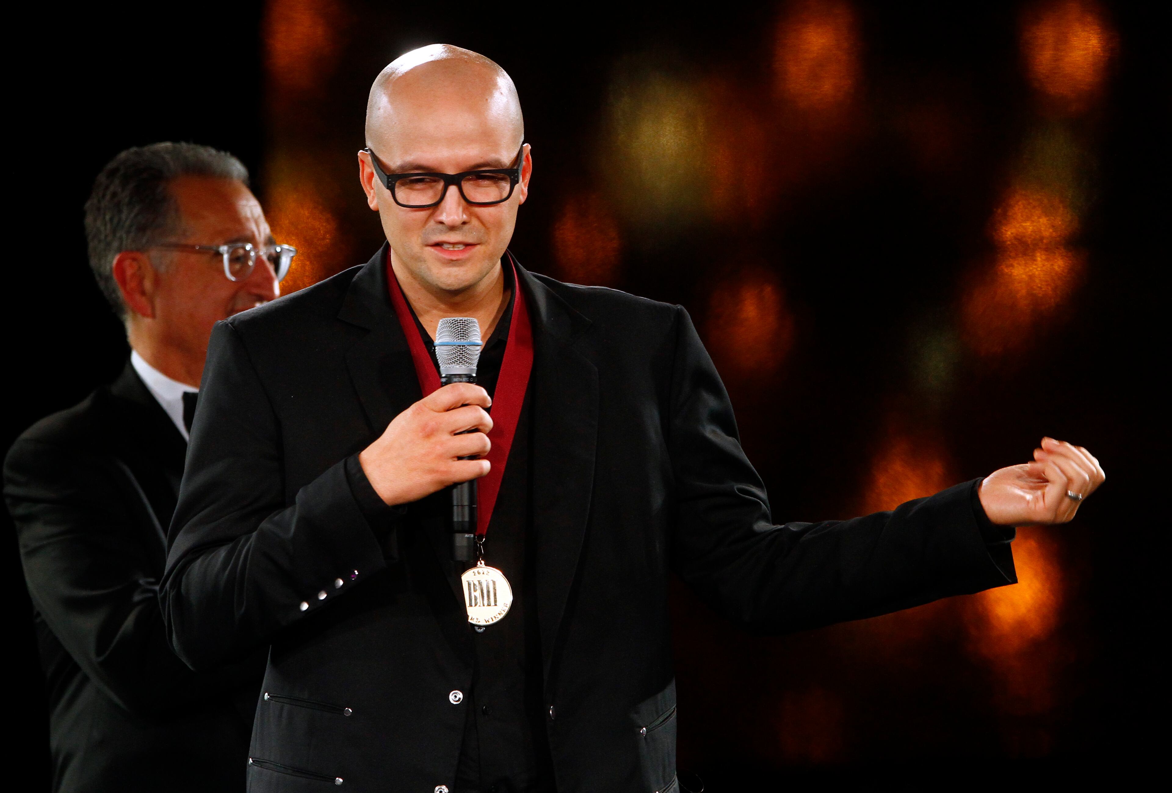 Luke Laird speaks after winning Songwriter of the Year at the 60th Annual BMI Country Awards. The annual show honors the songwriters and publishers of the top BMI country songs from the past year.