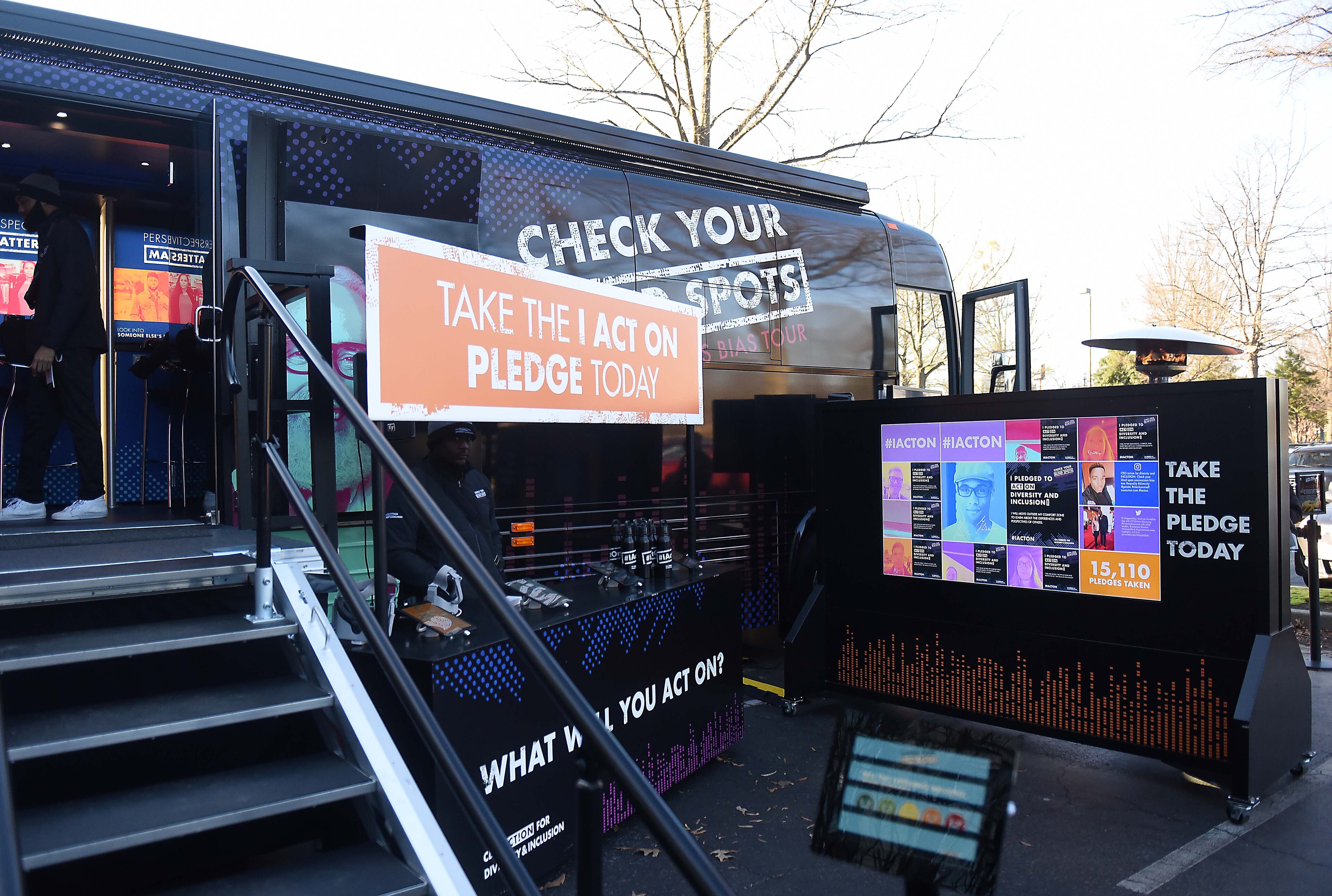 The CEO Action's "Check Your Blind Spots" tour bus gives guests the test of making sure they too are being inclusive in their everyday lives. Early next week, the bus will make stops at Spelman College and the Home Depot headquarters. RYON HORNE / RHORNE@AJC.COM
