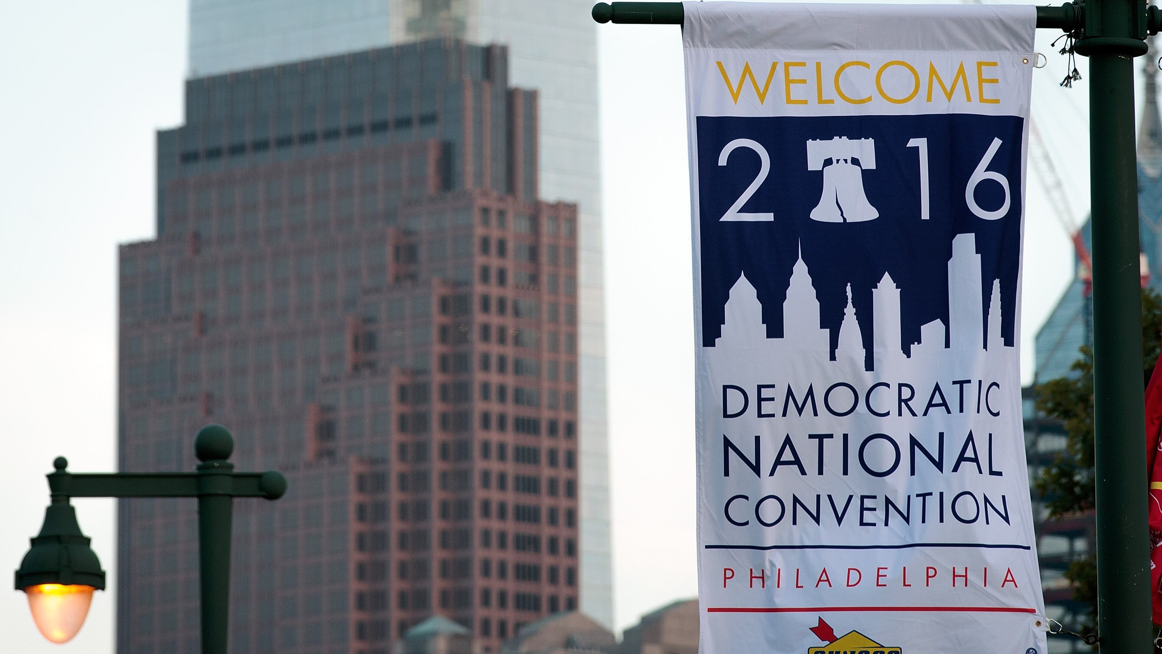 PHILADELPHIA, PA - JULY 21: Signage for the Democratic National Convention is on view in downtown Philadelphia, July 21, 2016 in Philadelphia, Pennsylvania. The Democratic National Convention will formally kick off on Monday. (Photo by Drew Angerer/Getty Images)