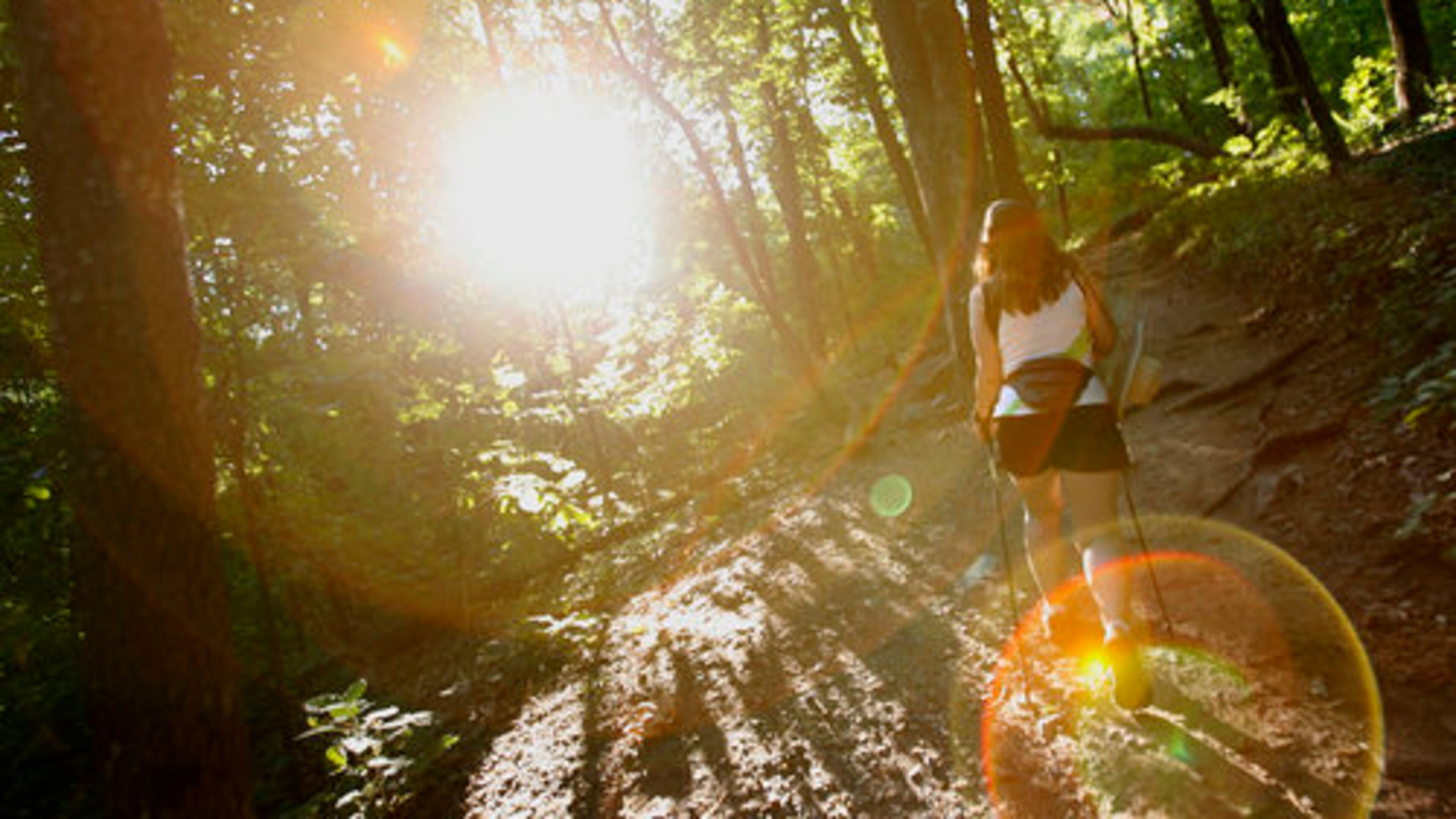 Pam Barrott, 52, an avid hiker from Marietta, makes her way up the trail at Kennesaw Mountain.