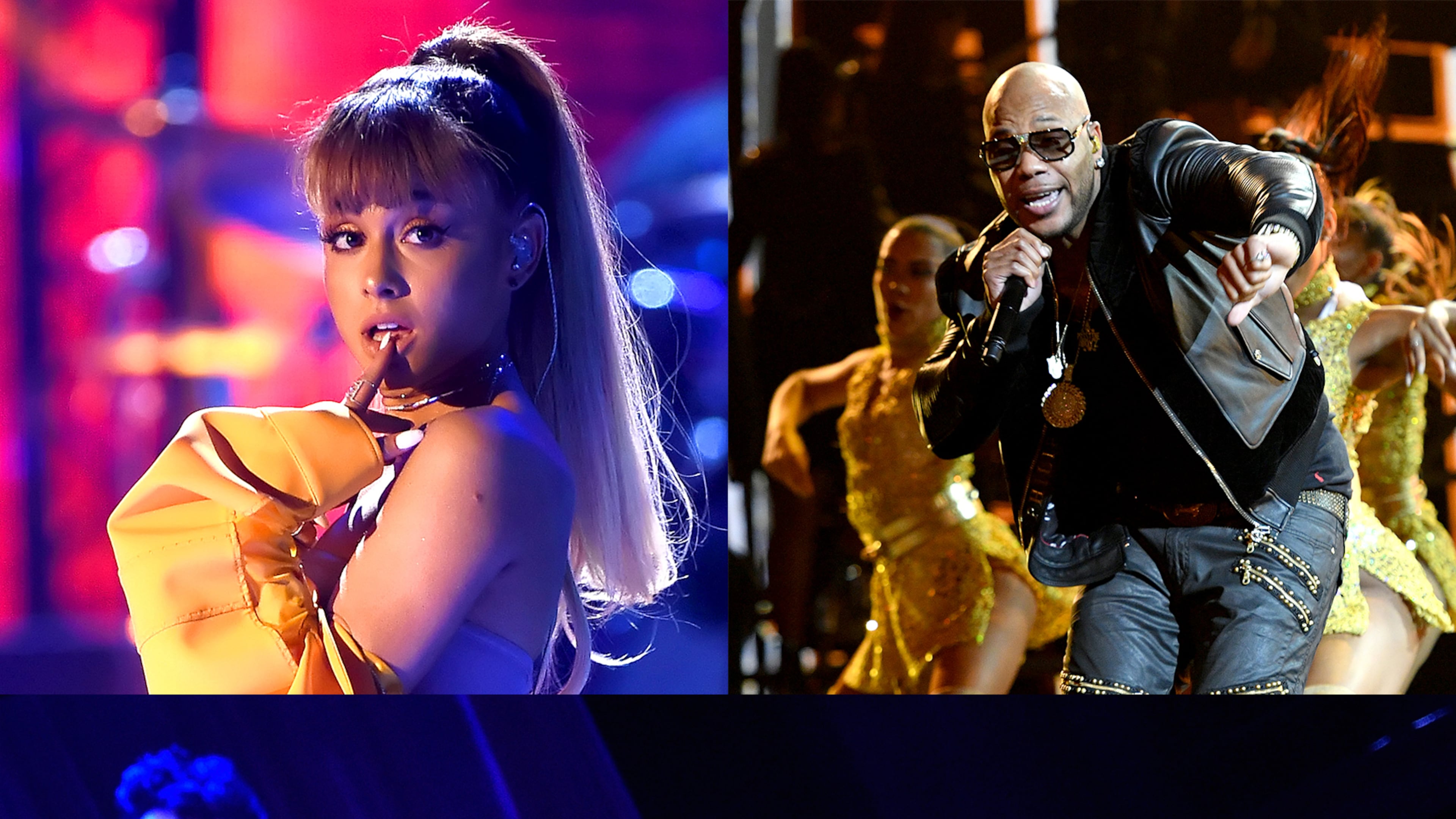 (top-left) Ariana Grande (Power 96.1's Jingle Ball), Flo Rida (Q100's Moon Shine Grind ) and Train (Star 94.1's Jingle Jam). CREDIT: Getty Images