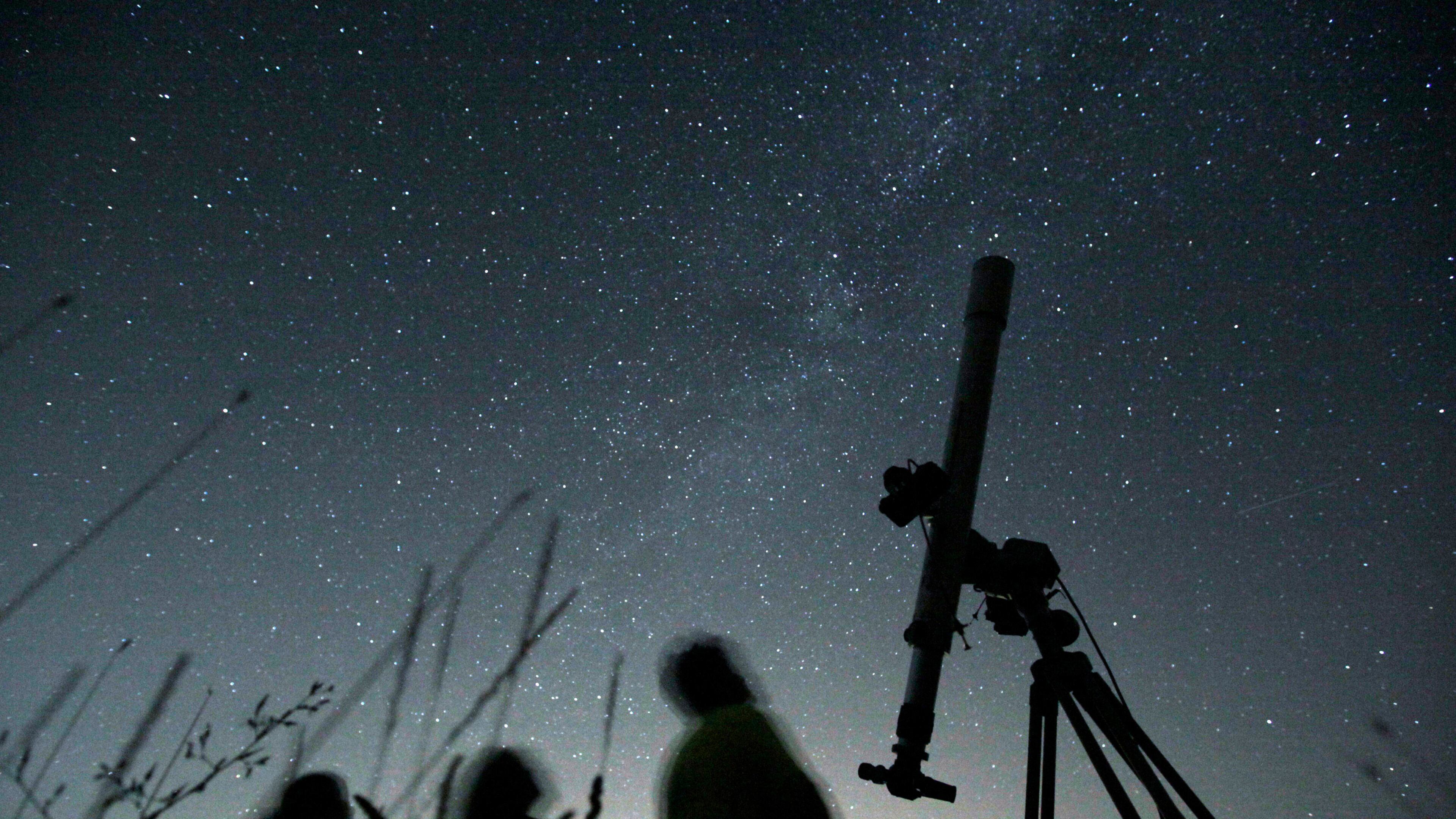 FILE - People look up to the sky from an observatory near the village of Avren, Bulgaria, Aug. 12, 2009. (AP Photo/Petar Petrov, File)
