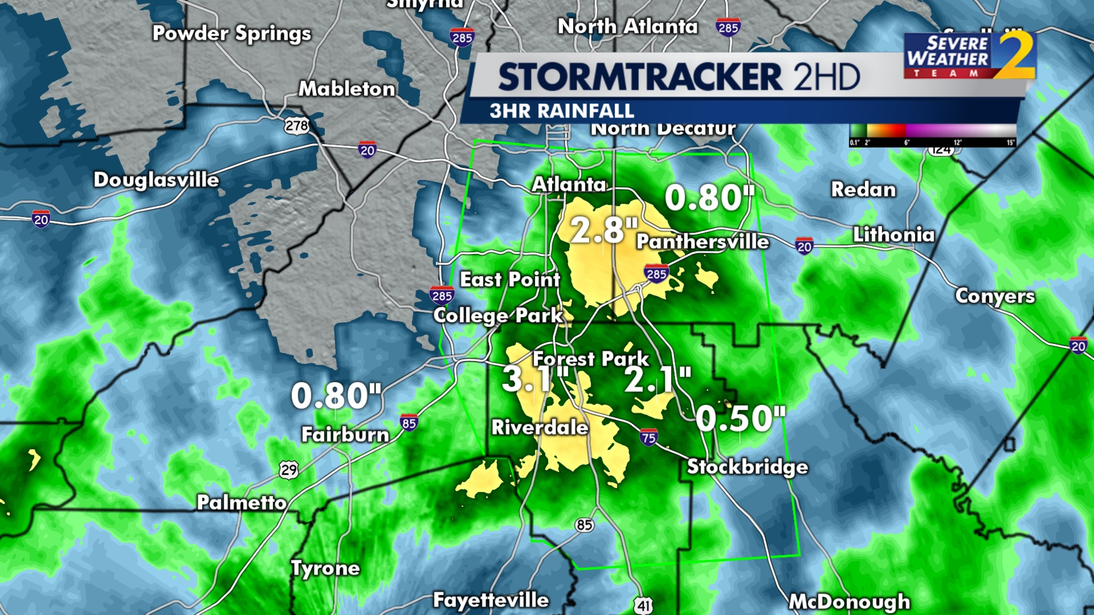 A flash flood warning was issued for Clayton, DeKalb, Fulton and Henry counties.