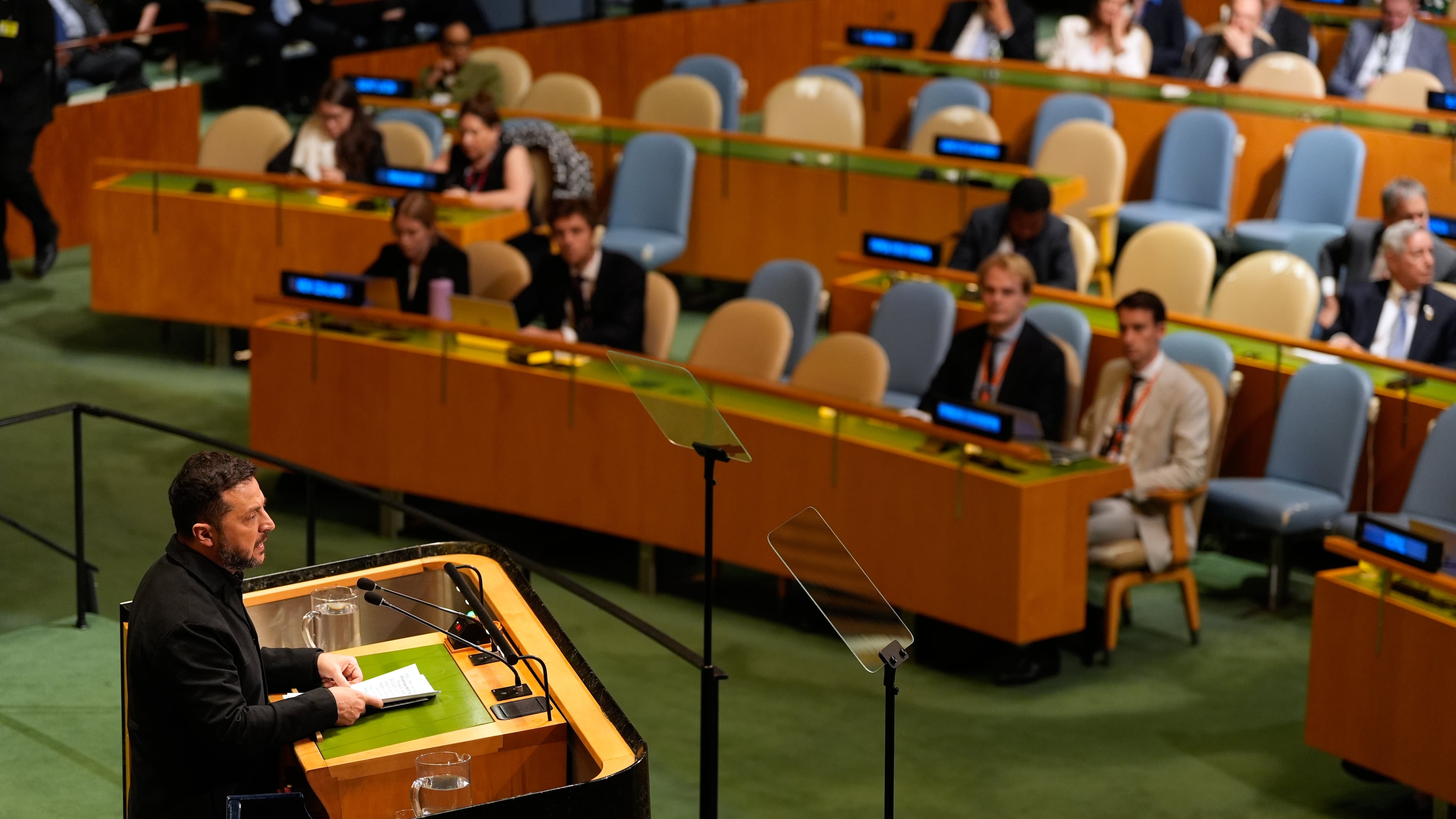 Ukraine's President Volodymyr Zelenskyy speaks during the 81st session of the United Nations General Assembly at United Nations headquarters, Wednesday, Sept. 23, 2026. (AP Photo/Seth Wenig)