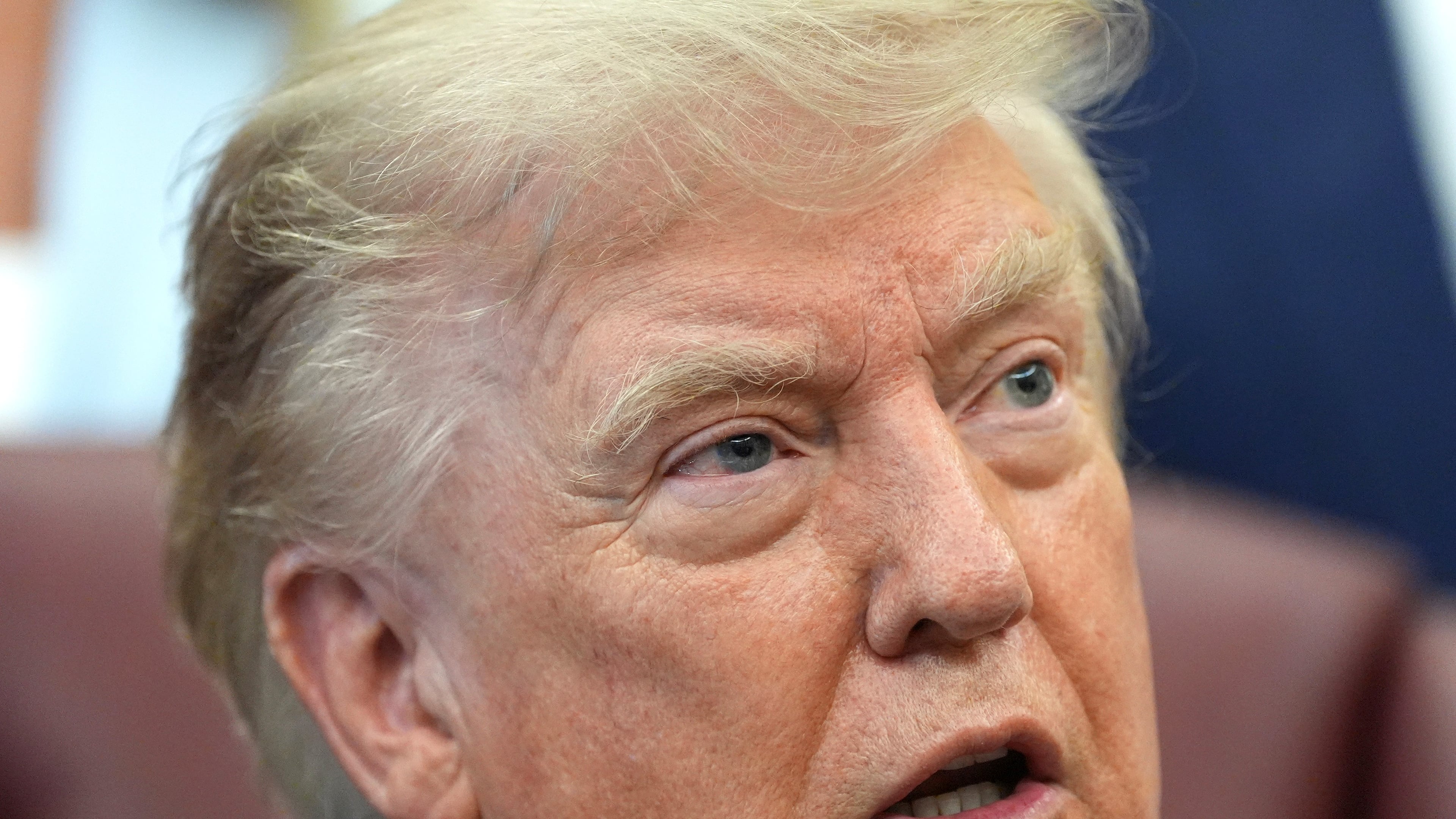President Donald Trump speaks during a meeting about military families, in the Oval Office of the White House, Monday, Aug. 3, 2026, in Washington. (AP Photo/Alex Brandon)
