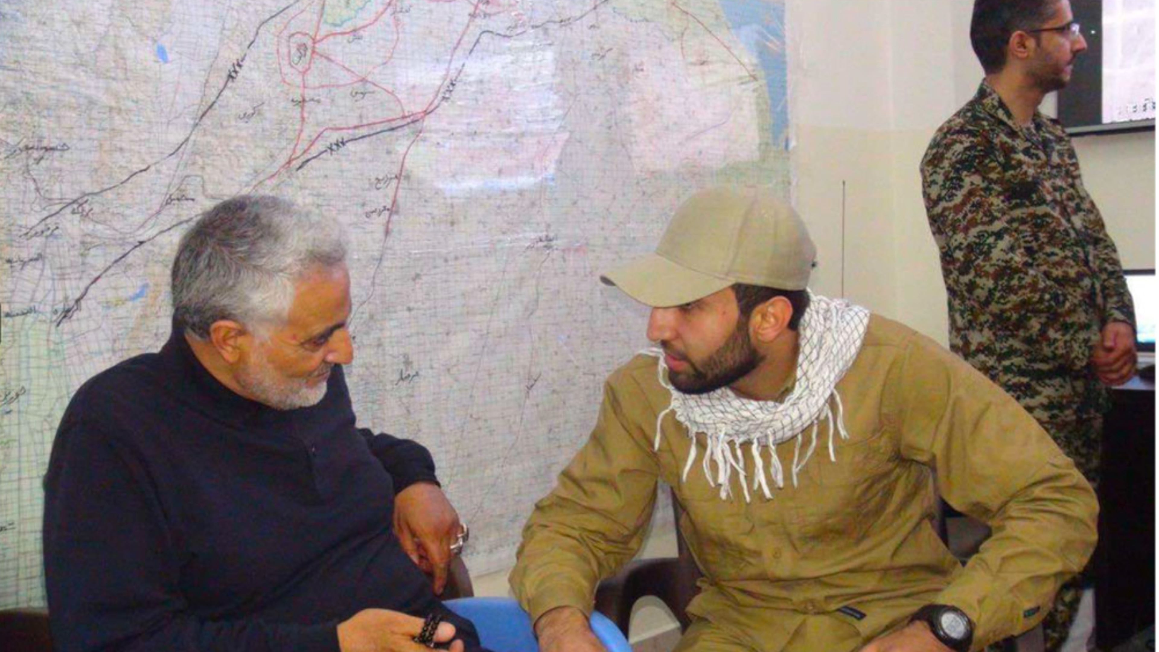 This photo from a criminal complaint unsealed Friday, May 15, 2026 by the U.S. District Court for the Southern District of New York, shows Mohammad Baqer Saad Dawood Al-Saadi, right, with Qasem Soleimani, former commander of the Iran's Islamic Revolutionary Guard Corps' Quds Force, featured on al-Saadi’s Snapchat account according to a federal criminal complaint. (U.S. District Court for the Southern District of New York via AP)