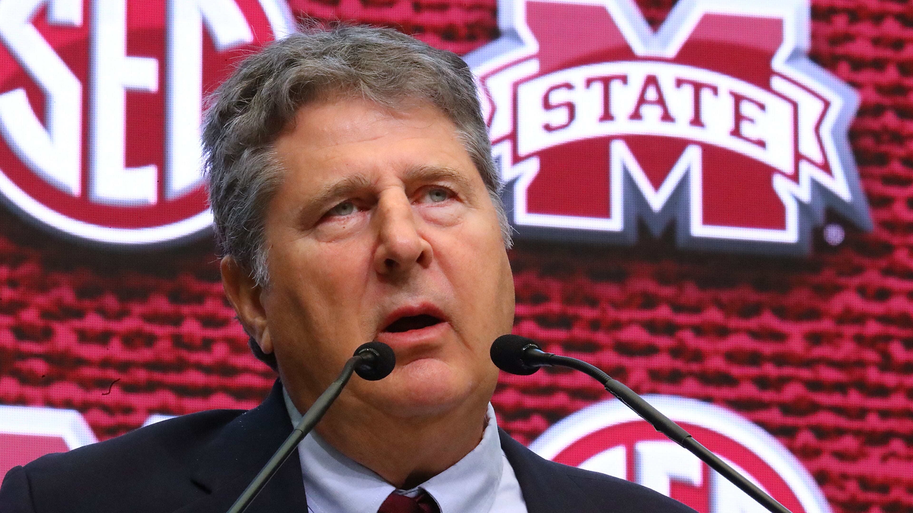 Mississippi State coach Mike Leach holds his press conference at SEC Media Days in the College Football Hall of Fame on Tuesday, July 19, 2022, in Atlanta. “Curtis Compton / Curtis Compton@ajc.com”