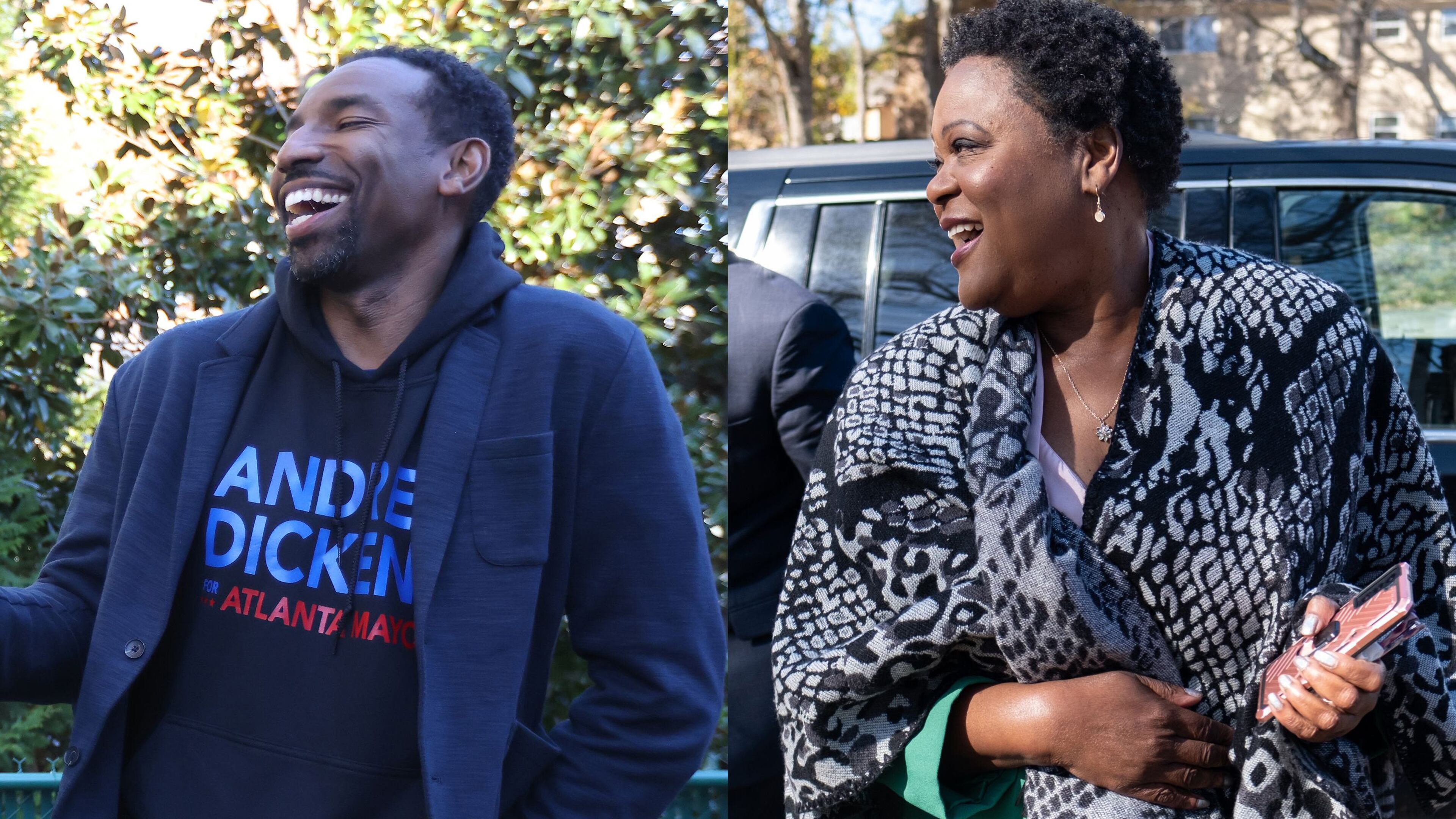 Voters in the Nov. 30 runoff election will decide whether Andre Dickens (left) or Felicia Moore becomes the new Atlanta mayor.