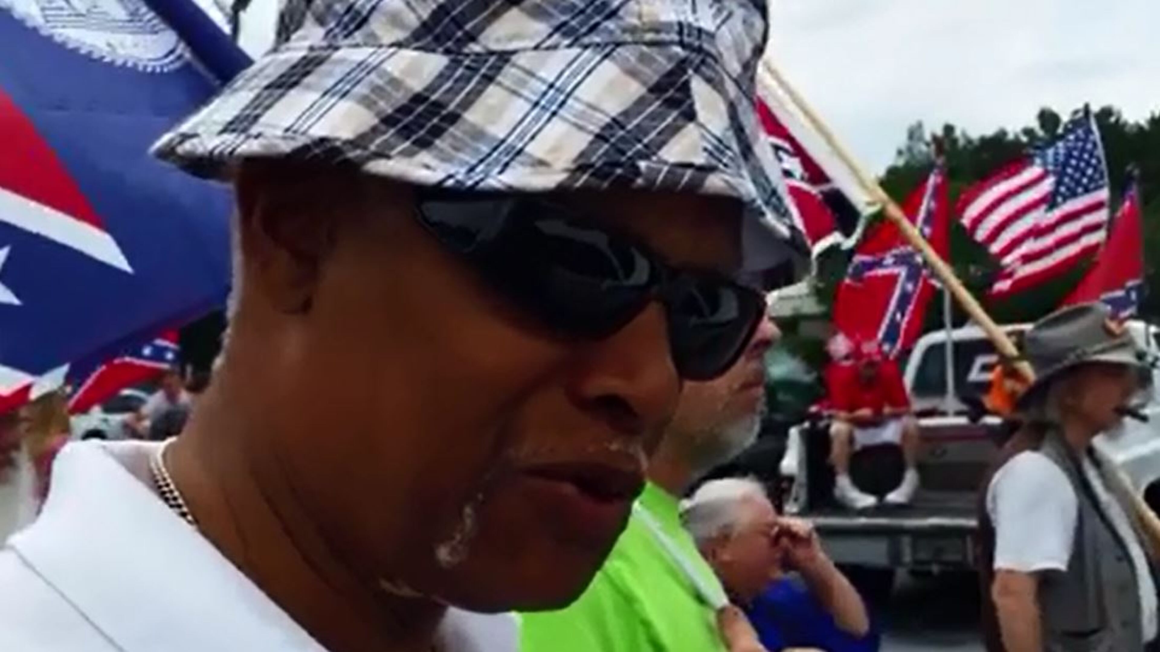 U.S. Rep. Hank Johnson at Saturday's Confederate flag rally at Stone Mountain Park. Photo by George Chidi