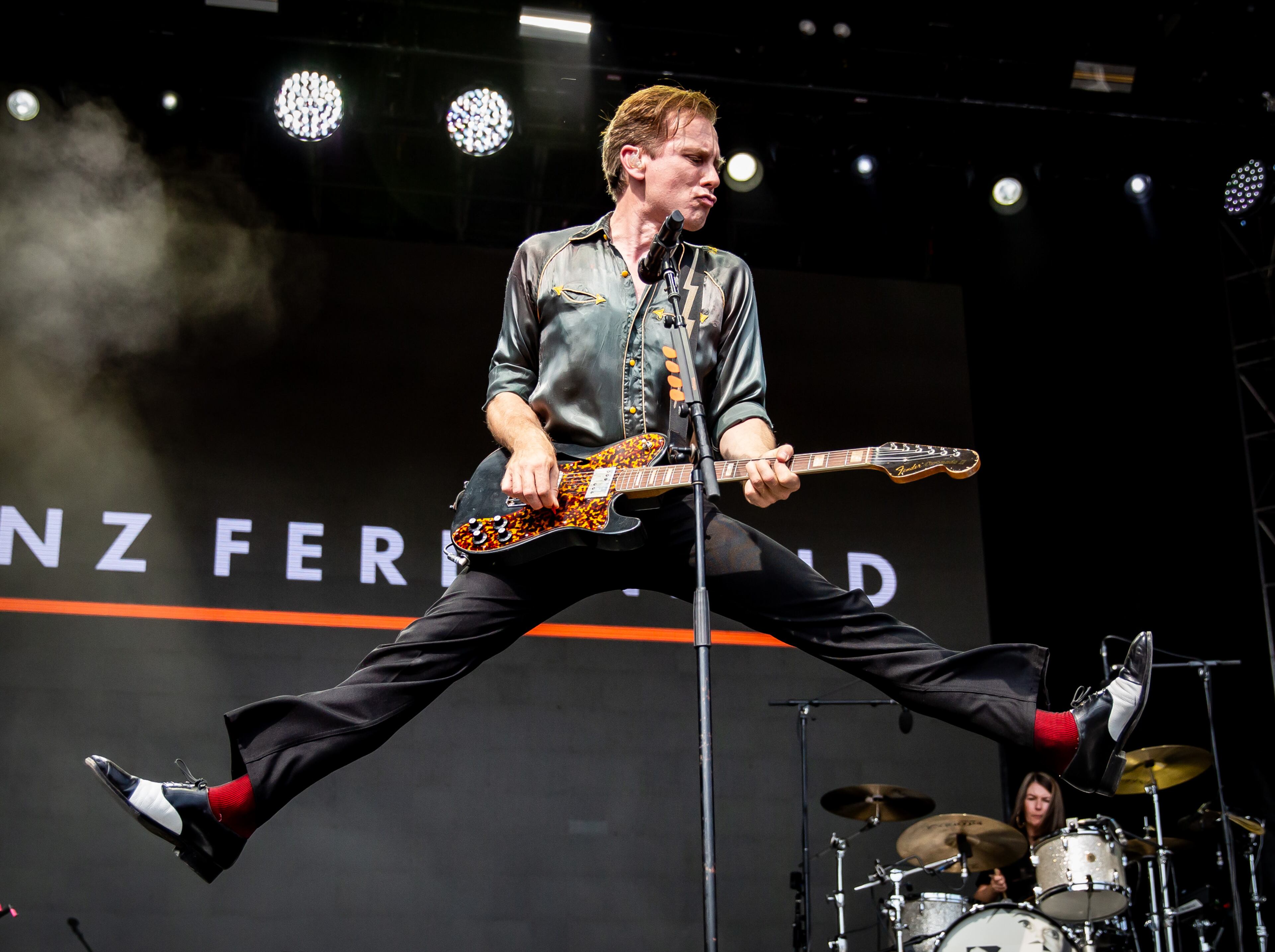 Atlanta, Ga. — Franz Ferdinand jumped around in 90-degree heat and played their indie-rock hits on Sunday, Sept. 21, 2025, at Piedmont Park. (RYAN FLEISHER FOR THE ATLANTA JOURNAL-CONSTITUTION)