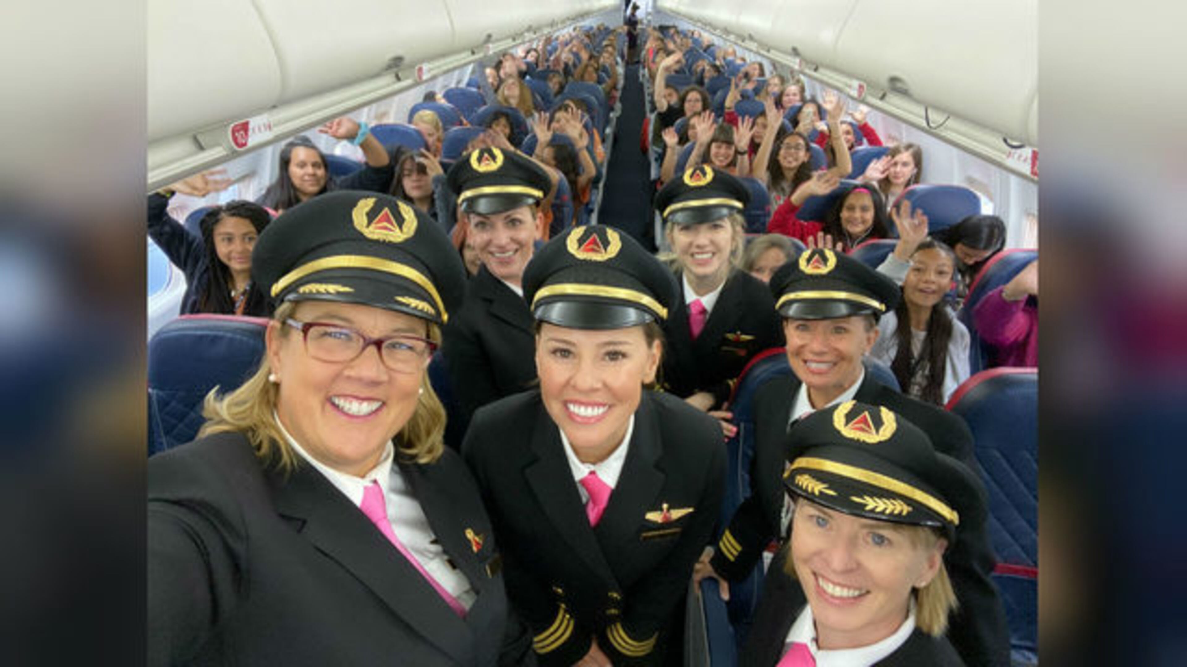 As the International Space Station announced plans for its first all-female spacewalk, an all-female Delta flight crew and 120 girls were headed to NASA.