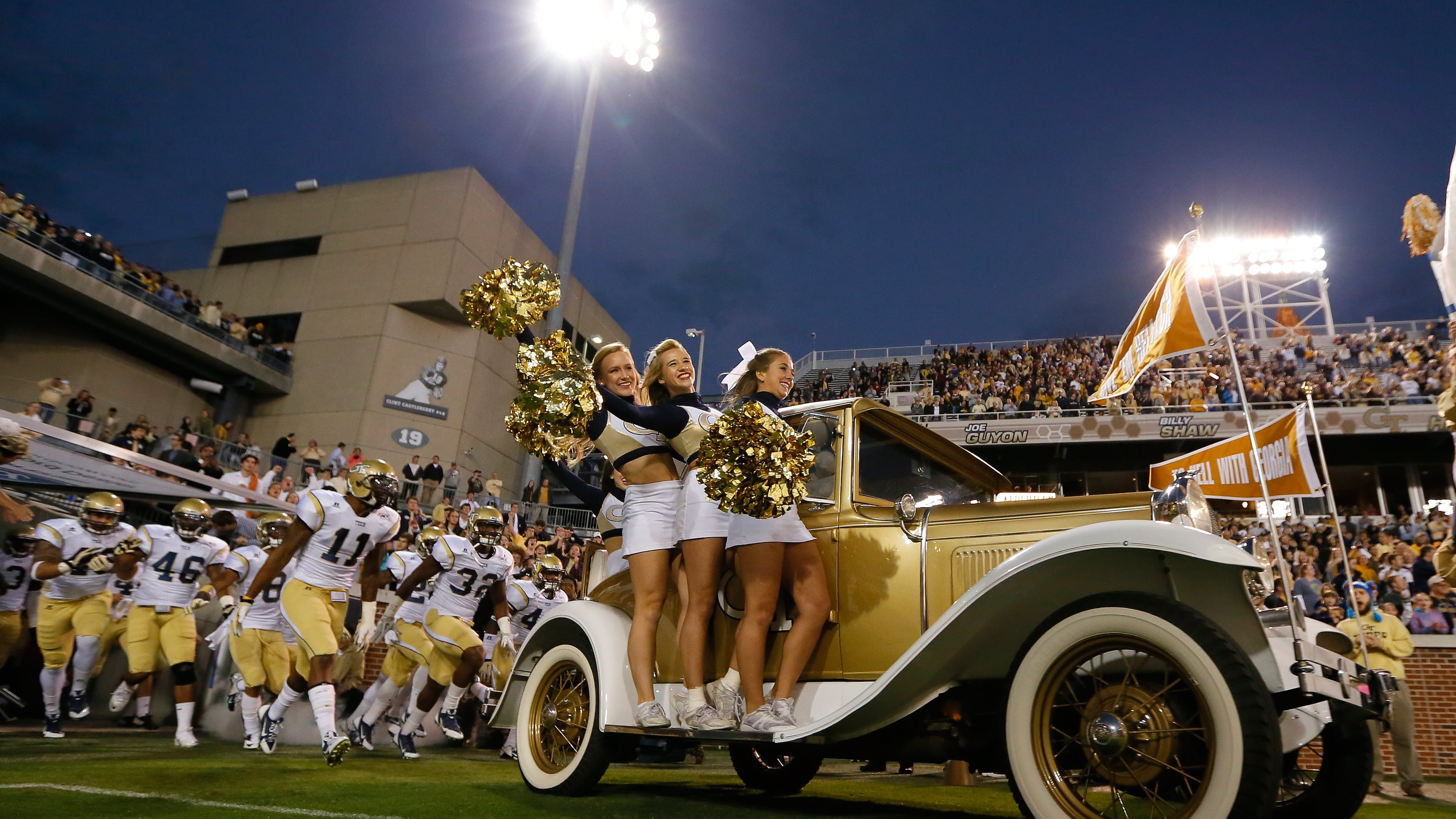 ATLANTA, GA - NOVEMBER 02: The Ramblin' Wreck leads the Georgia Tech Yellow Jackets onto the field to face the Pittsburgh Panthers at Bobby Dodd Stadium on November 2, 2013 in Atlanta, Georgia. (Photo by Kevin C. Cox/Getty Images)