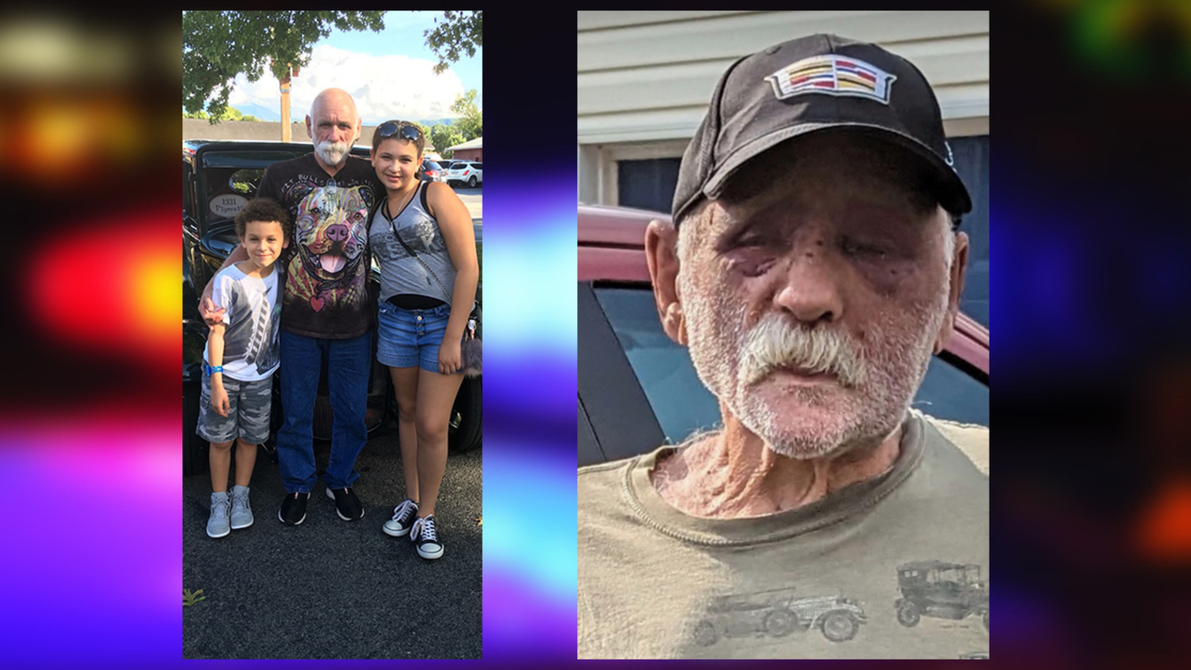 Ivan Millman, 77, of Ellenwood, in a family photo (left) and on the day Clayton County police officers responded to his home for reports of an injured person.