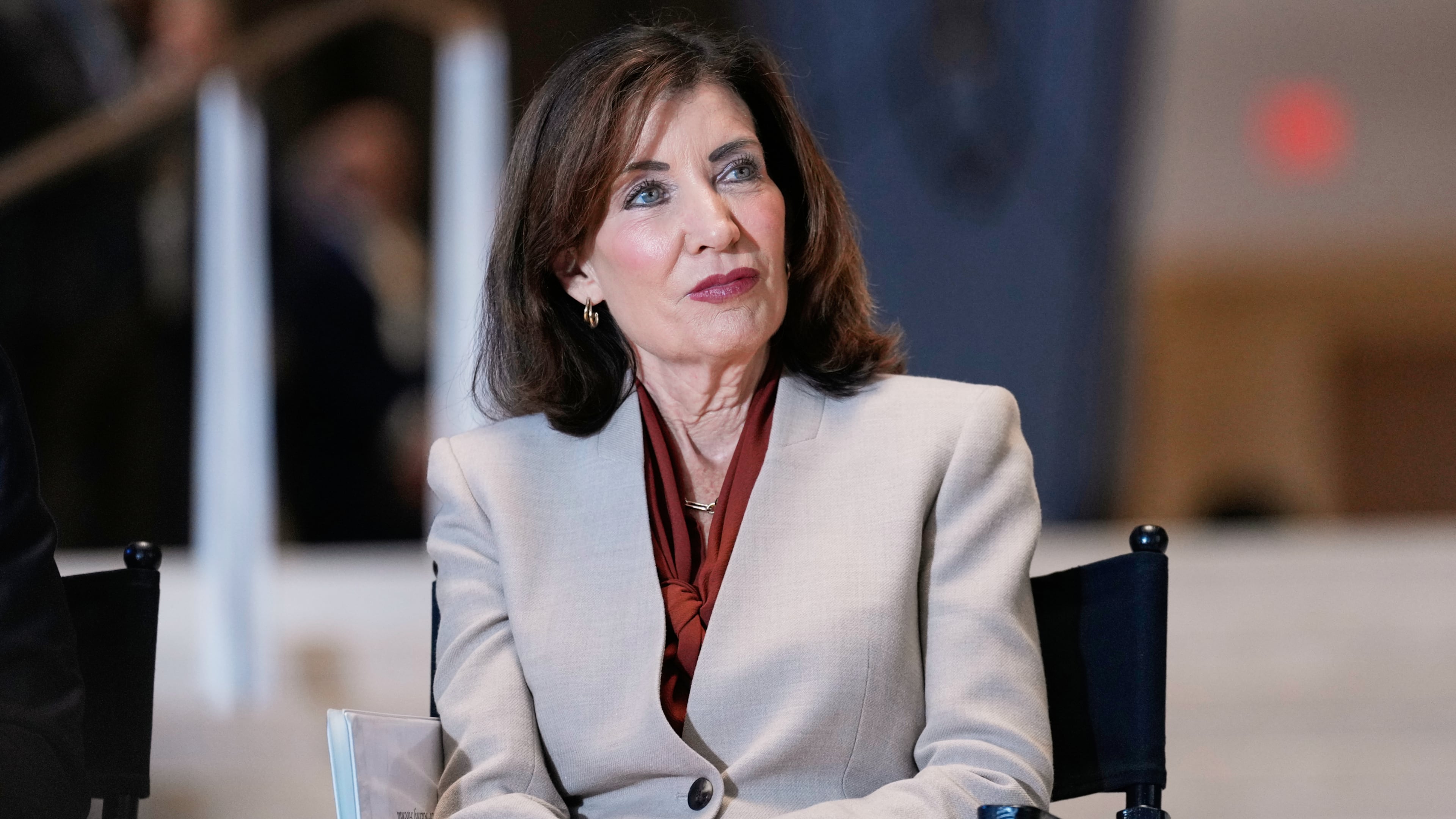 FILE - New York Governor Kathy Hochul participates in a ribbon cutting ceremony at the new JPMorgan Chase offices in New York, Oct. 21, 2025. (AP Photo/Seth Wenig, File)