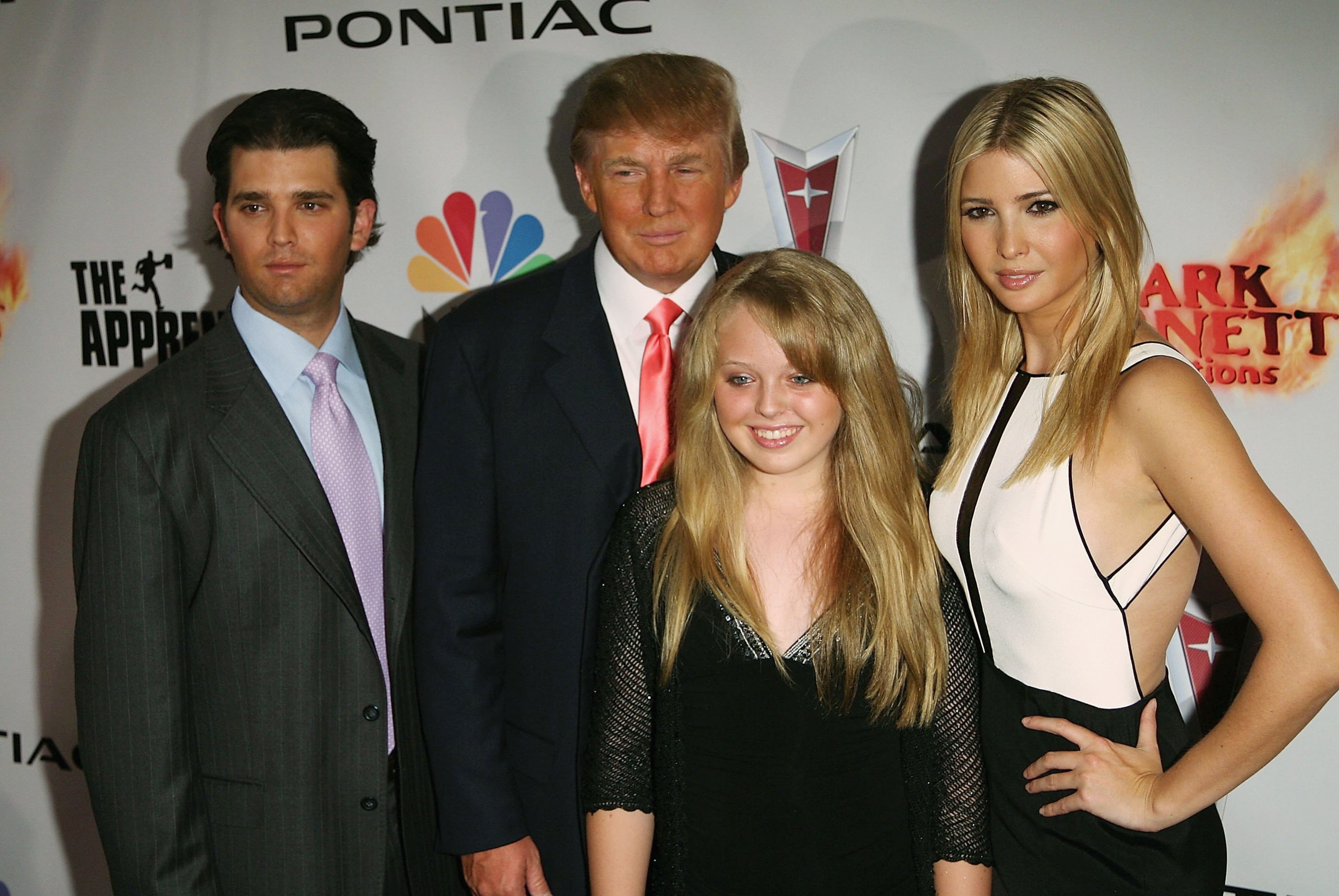 Donald Trump Jr., Donald Trump, Tiffany Trump and Ivanka Trump arrive at the Season Five Finale of 'The Apprentice' at the California Market Center on June 5, 2006 in Los Angeles, California. (Photo by Michael Buckner/Getty Images)