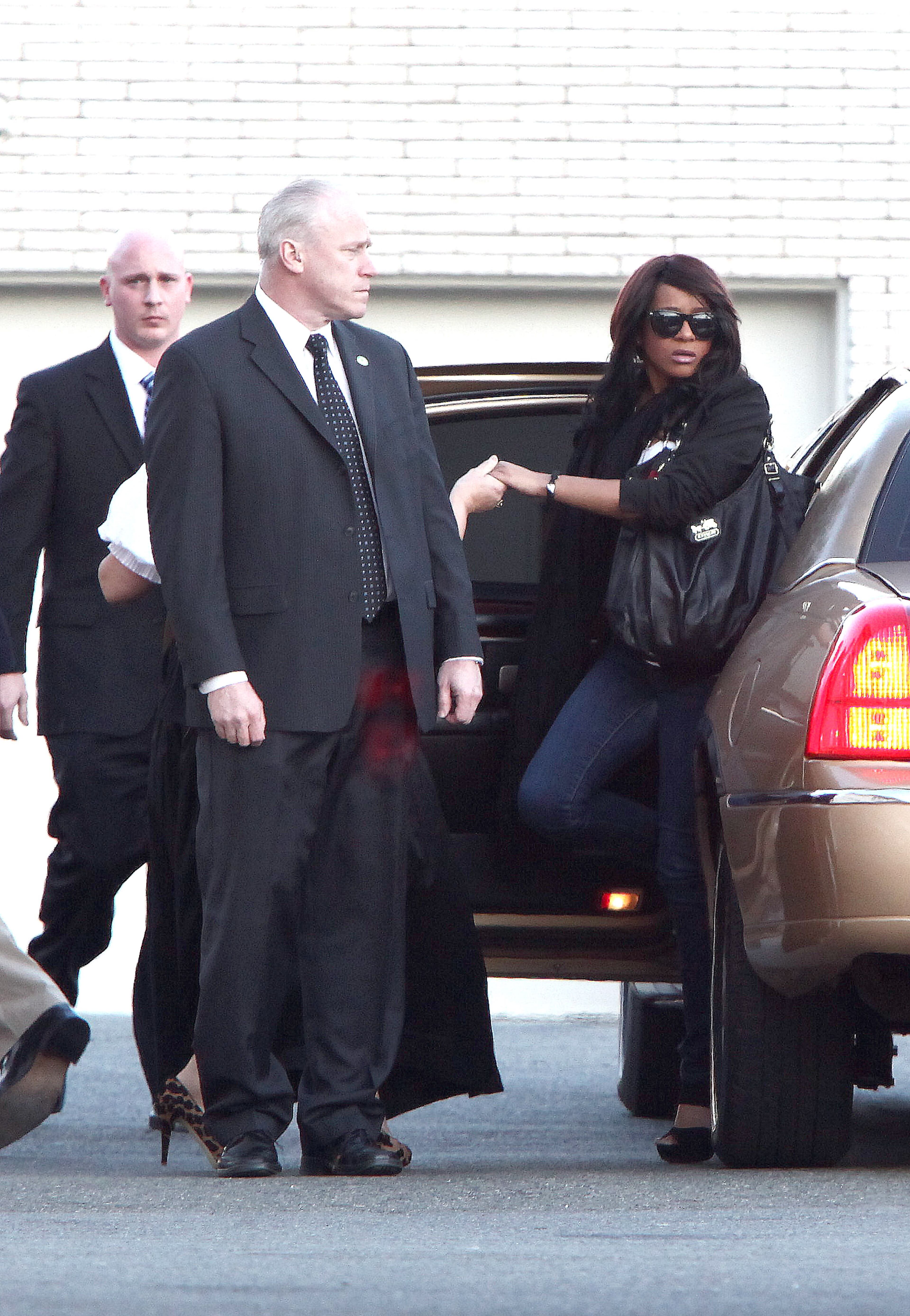 NEWARK, NJ - FEBRUARY 17: Bobbi Kristina Brown arrives at Whigham Funeral Home for a private viewing for her mother Whitney Houston on February 17, 2012 in Newark, New Jersey. Whitney Houston was found dead in her hotel room at The Beverly Hilton hotel on February 11, 2012. (Photo by Paul Zimmerman/Getty Images)