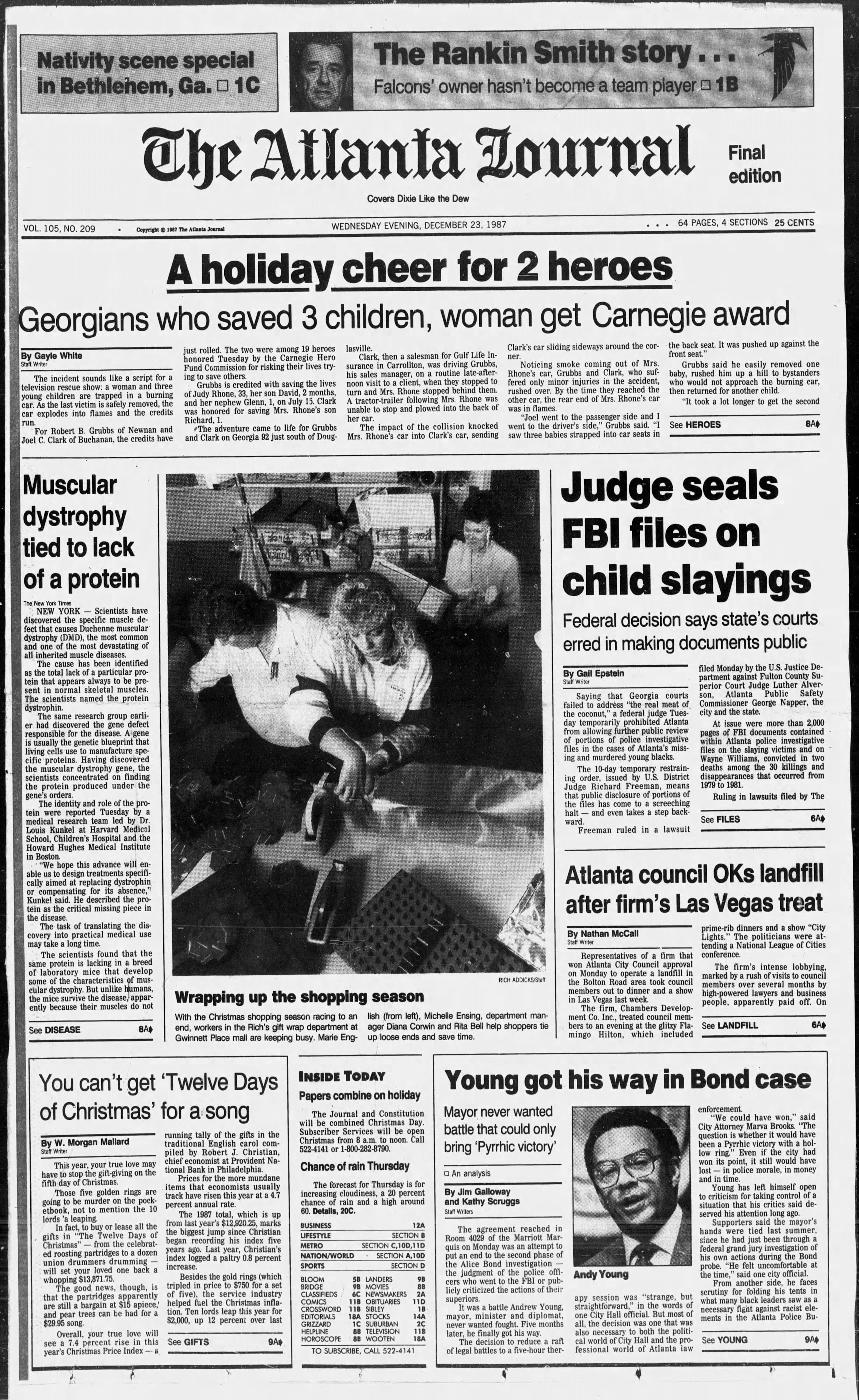 The Atlanta Journal front page on Dec. 23, 1987.