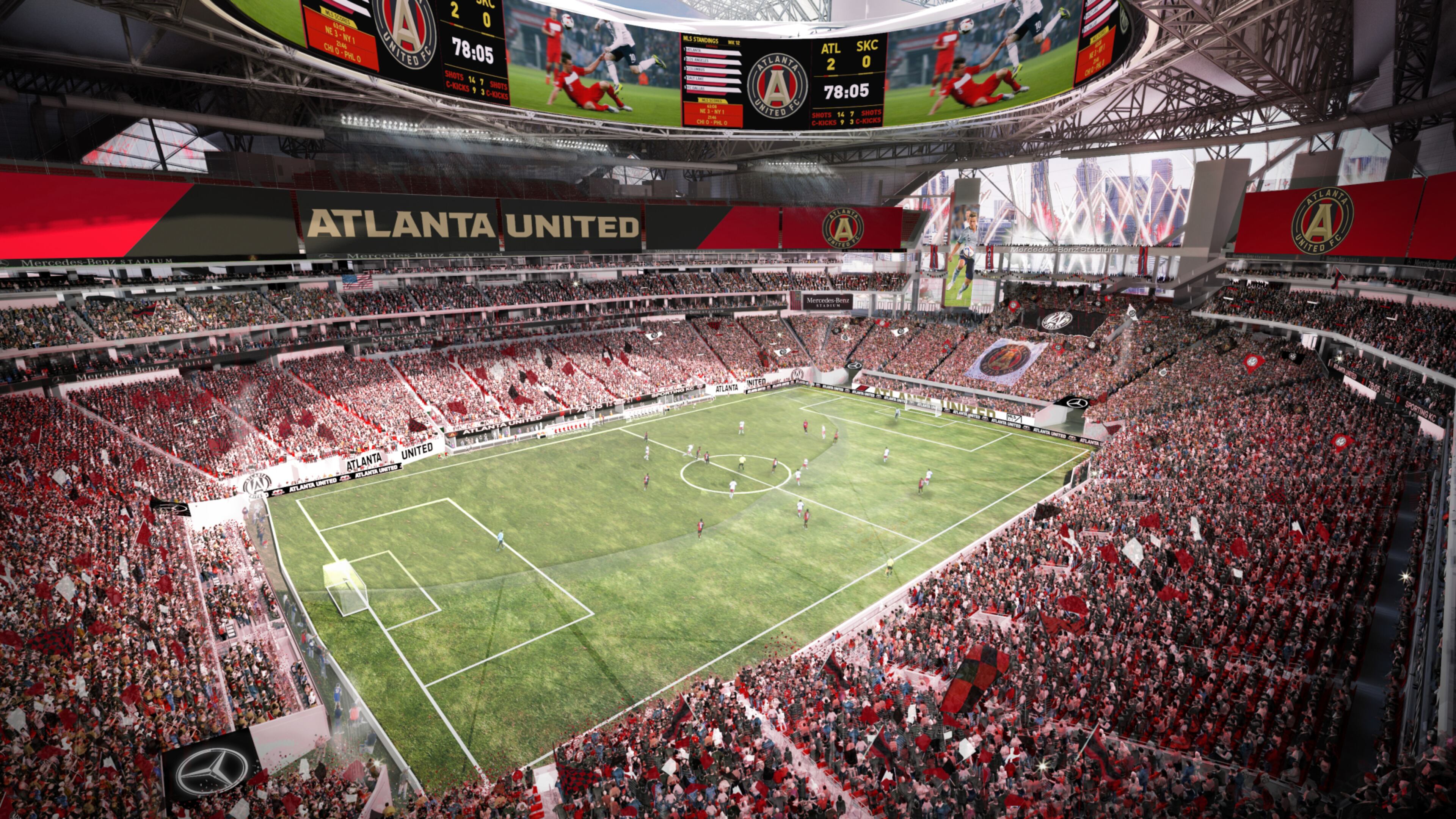A rendering of Mercedes-Benz Stadium. Atlanta United won’t play in the stadium until Sept. 9.
