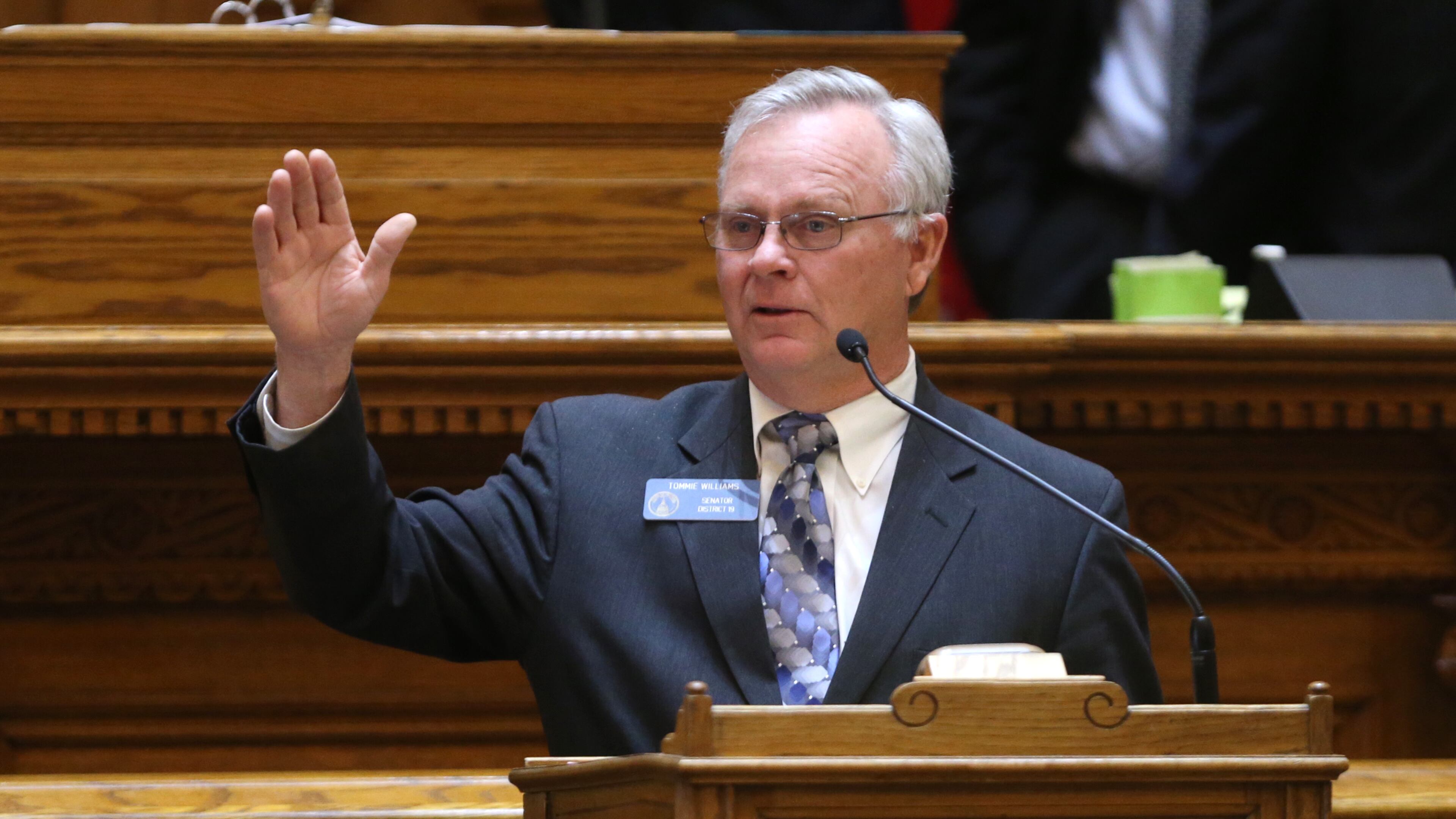 March 14, 2013 - Atlanta, Ga: Sen. Tommie Williams, R-Lyons, speaks in opposition of House Bill 487 during Legislative Day 34 in the Senate Chambers at the State Capitol Thursday afternoon in Atlanta, Ga., March 14, 2013. HB 487 passed by substitute 35-16. Under HB 487, more money could flow to the state's HOPE scholarship program. The bill would give control and enforcement of video poker machines to the Georgia Lottery Corp, with a share of the profits going to HOPE. The plan is supported by Gov. Nathan Deal. JASON GETZ / JGETZ@AJC.COM State Sen. Tommie Williams, R-Lyons/AJC file