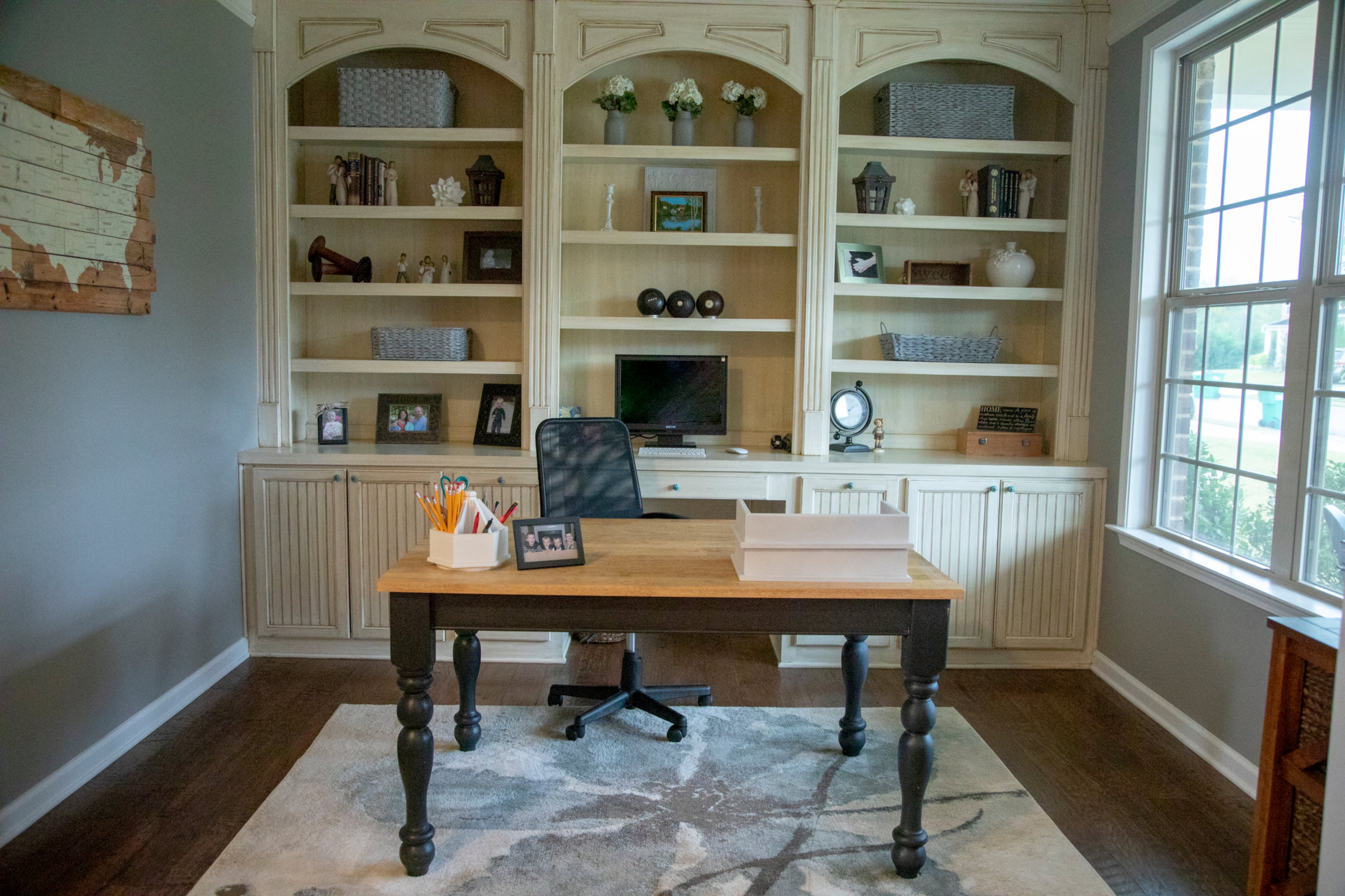 With stain in a natural wood color and chalk paint, a dining table that belonged to Josh Elliott's grandfather was transformed into a desk for the home office.