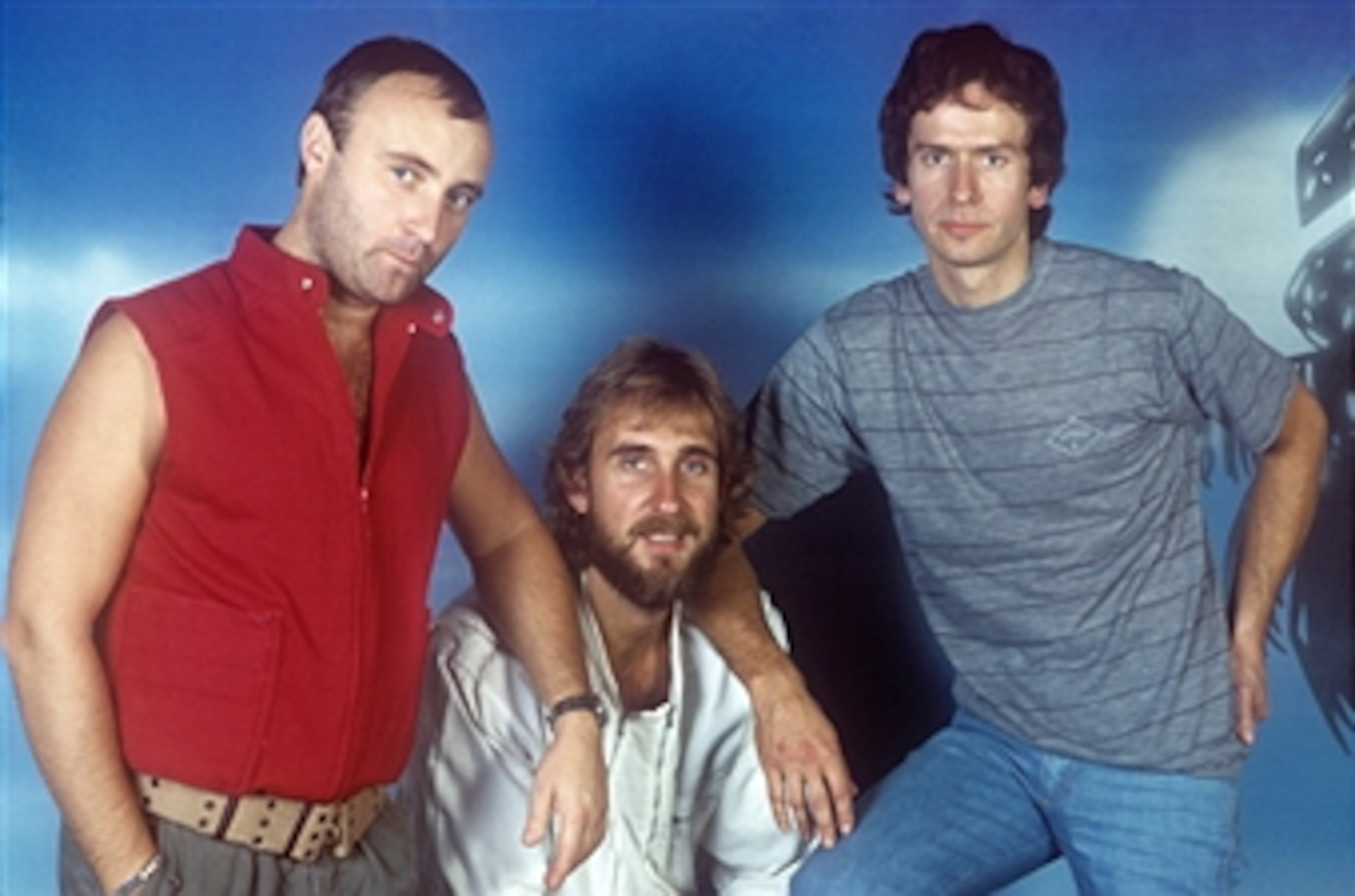 Portrait of the British bassist and guitarist Mike Rutherford, the British singer Phil Collins and the British keyboards player Tony Banks. They having a role in the British musical band called Genesis. 1983 (Photo by Angelo Deligio/Mondadori Portfolio via Getty Images)