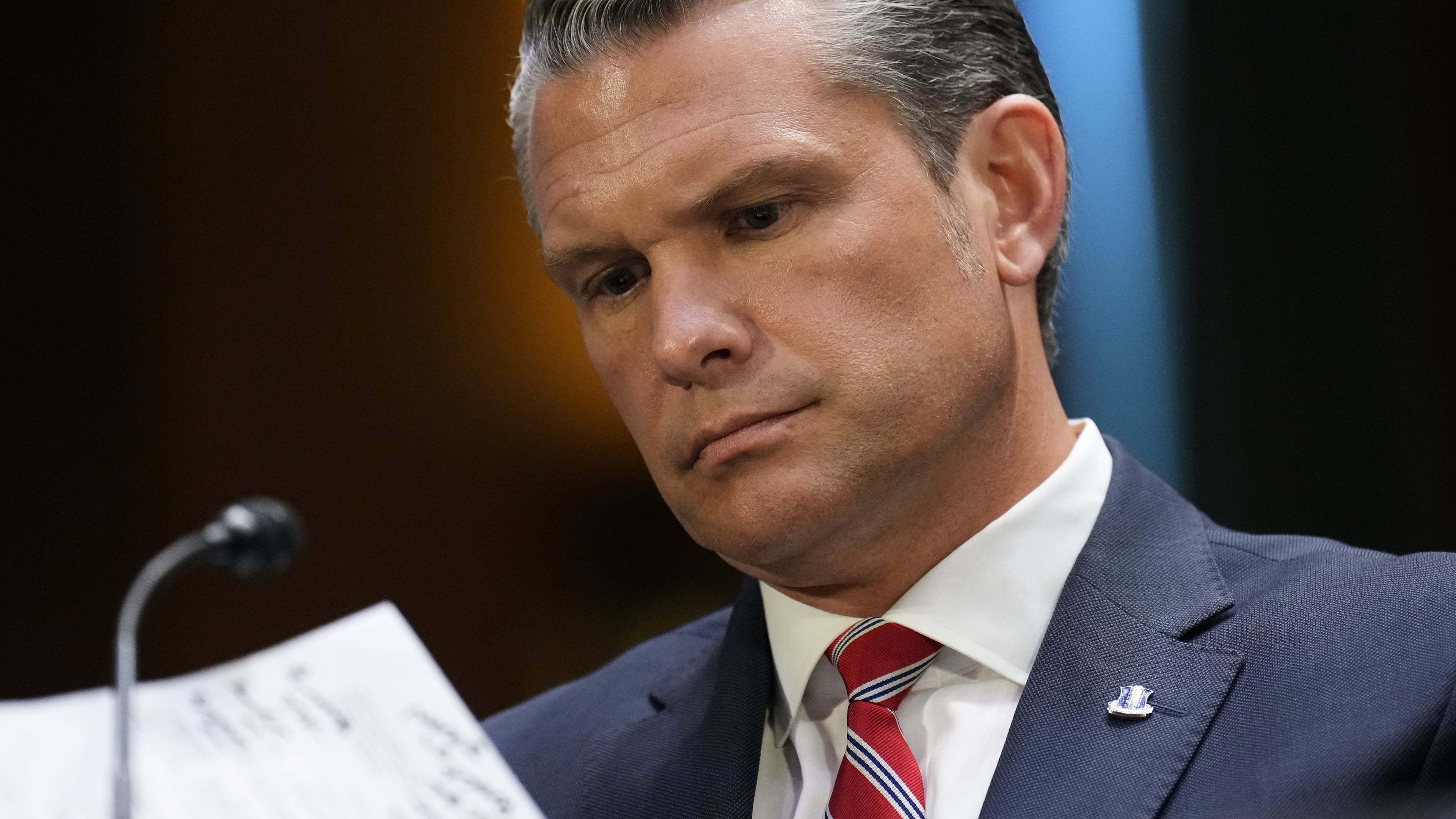 Defense Secretary Pete Hegseth looks at notes as he testifies at a Senate Appropriations Committee hearing, Tuesday, July 21, 2026, on Capitol Hill in Washington. (AP Photo/Jacquelyn Martin)
