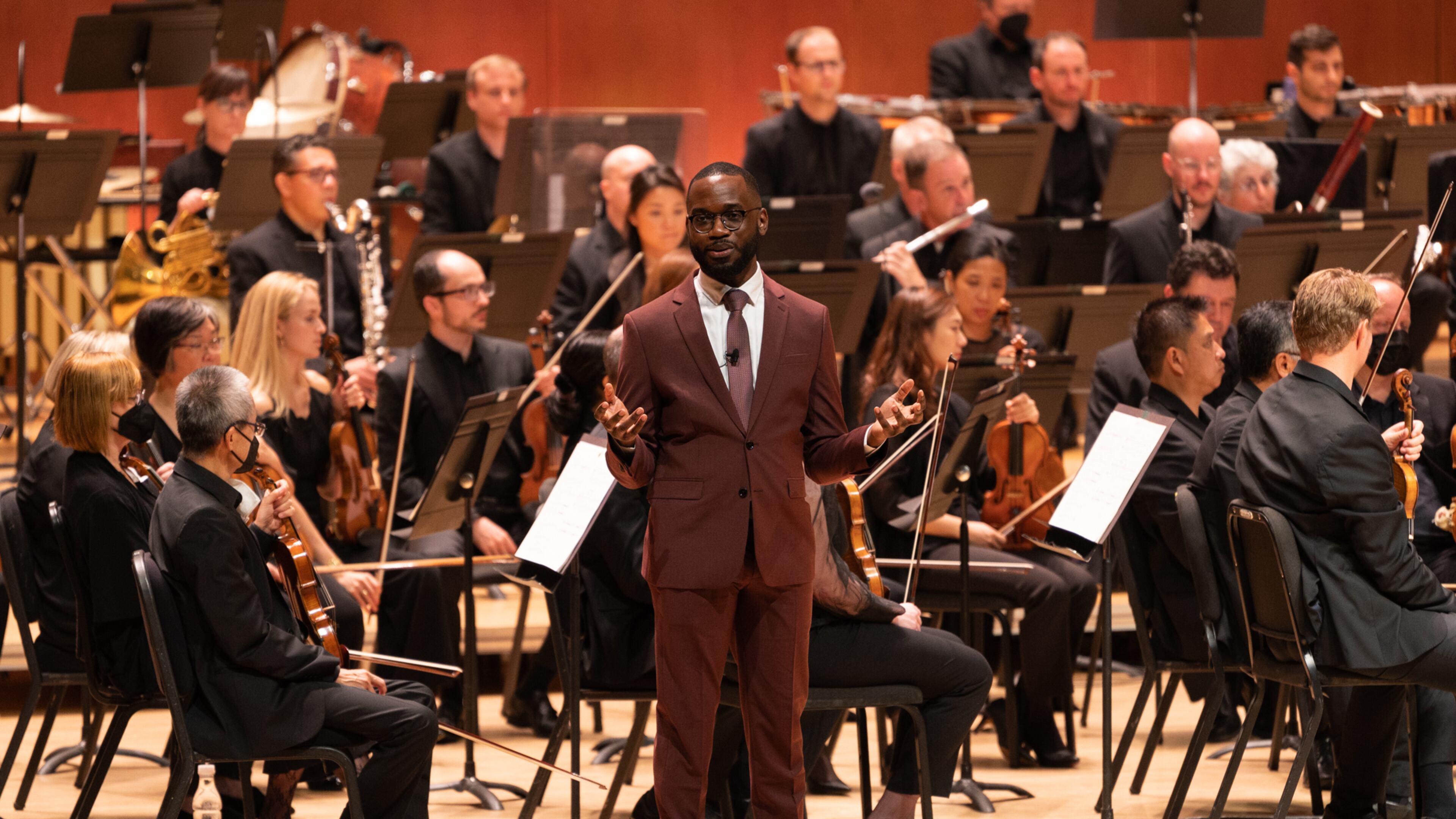 Composer Joel Thompson narrates "To Awaken the Sleeper" during the opening night of the Atlanta Symphony Orchestra's 2022-2023 season.