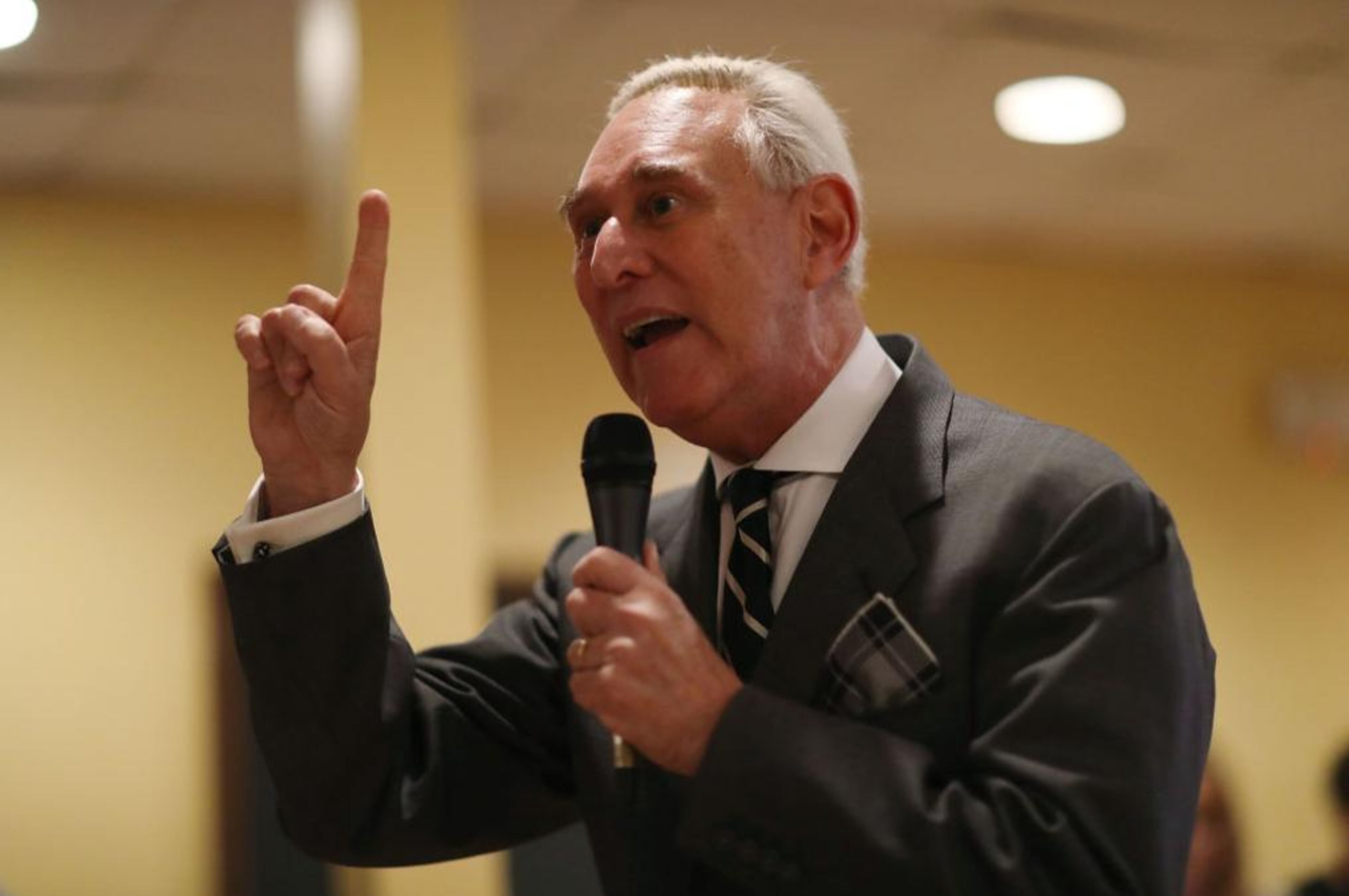 Roger Stone, a longtime political adviser and friend to President Donald Trump, speaks during a visit to the Women's Republican Club of Miami, Federated before signing copies of his book 'The Making of the President 2016' at the John Martin's Irish Pub and Restaurant on May 22, 2017 in Coral Gables, Florida. The book delves into the 2016 presidential run by Donald Trump. (Photo by Joe Raedle/Getty Images)