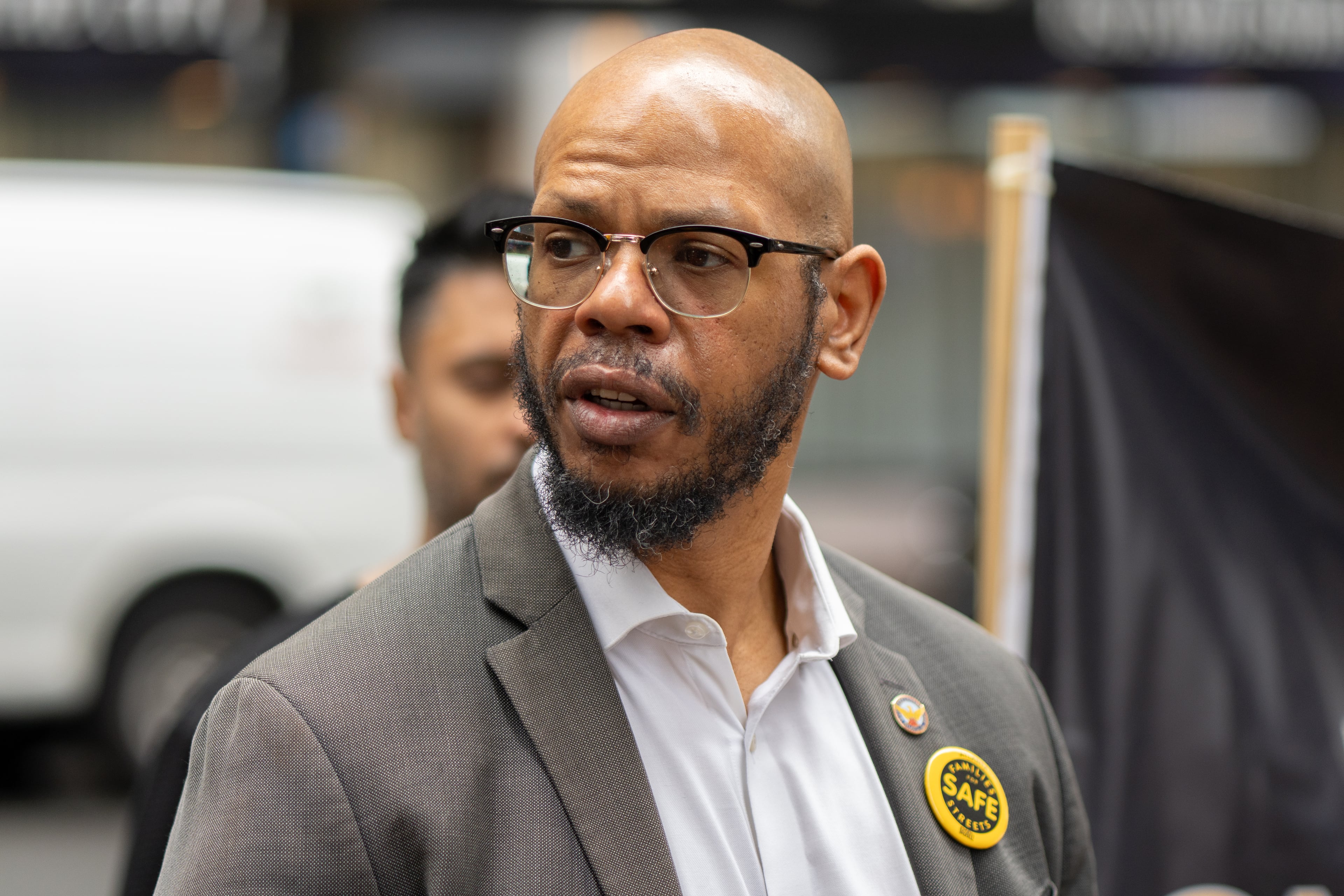 Atlanta City Council member Jason Dozier speaks at a press conference called by Propel ATL and Atlanta Families for Safe Streets on the one year anniversary Pradeep Sood's death in a pedestrian accident. Wednesday, Feb 11, 2026. (Ben Hendren for the AJC)