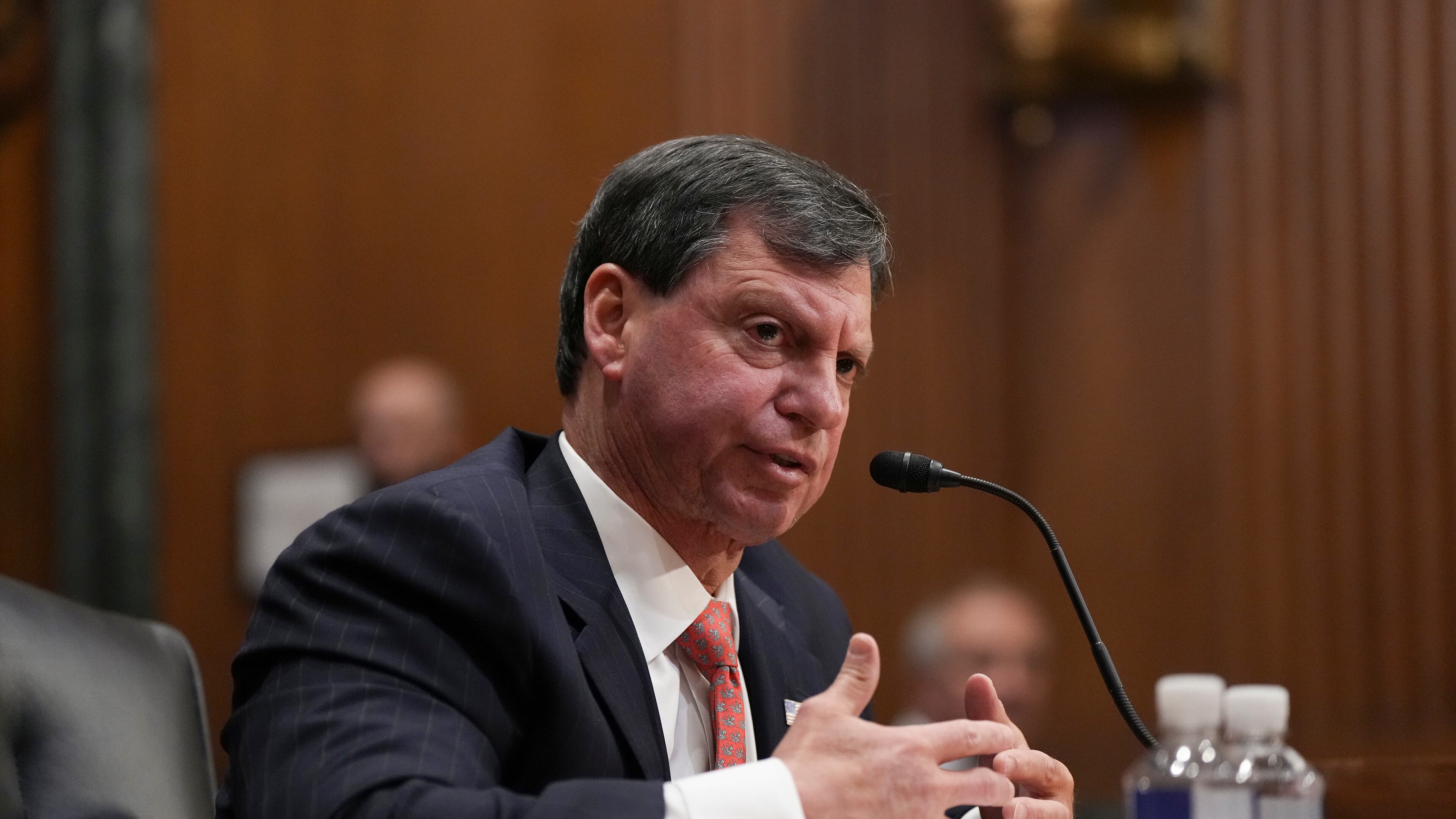 Frank Bisignano, President Donald Trump’s pick to oversee the Social Security Administration, testifies during his confirmation hearing before the Senate Finance Committee on Capitol Hill in Washington, on Tuesday, March 25, 2025. (Eric Lee/The New York Times)