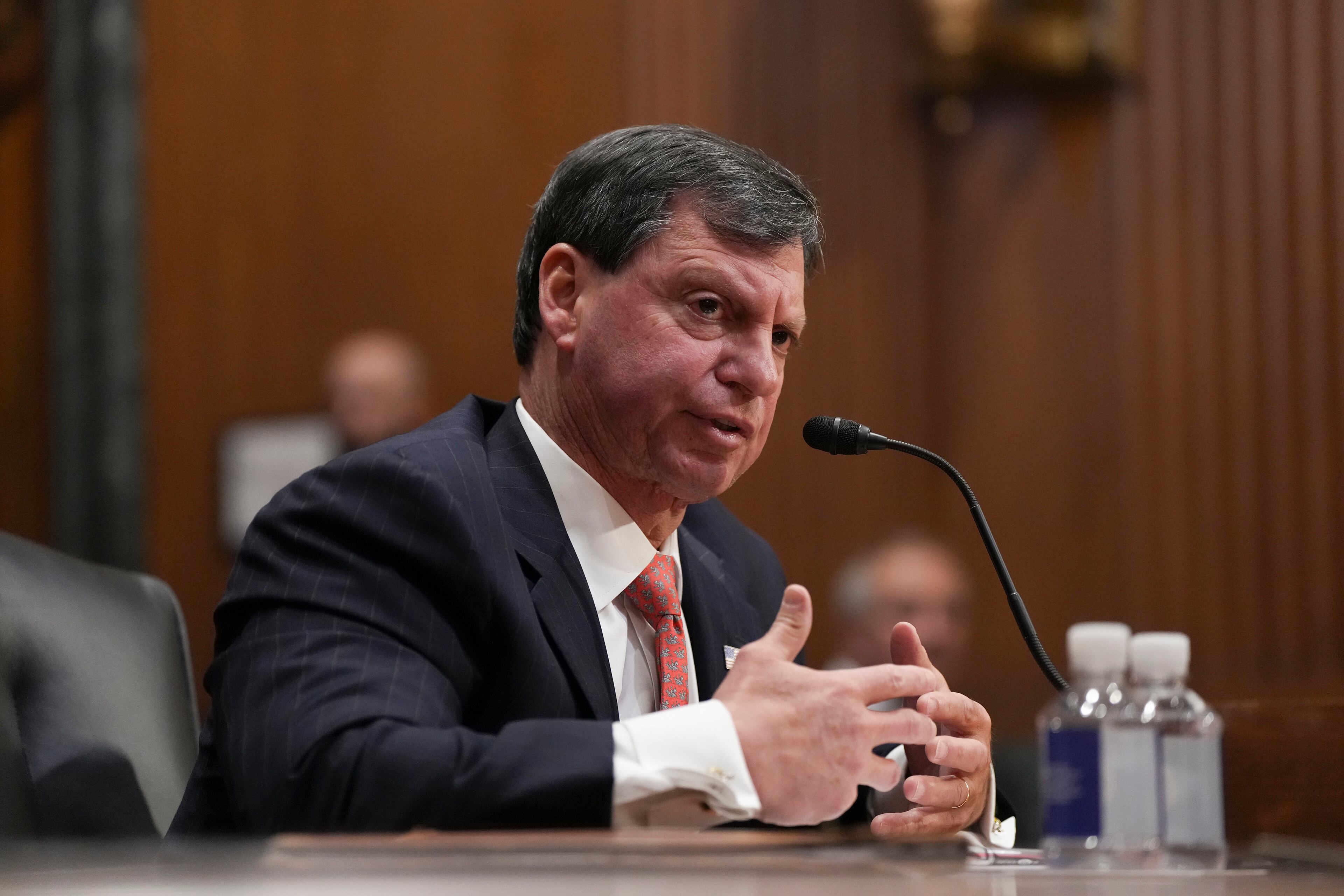 Frank Bisignano, President Donald Trump’s pick to oversee the Social Security Administration, testifies during his confirmation hearing before the Senate Finance Committee on Capitol Hill in Washington, on Tuesday, March 25, 2025. (Eric Lee/The New York Times)