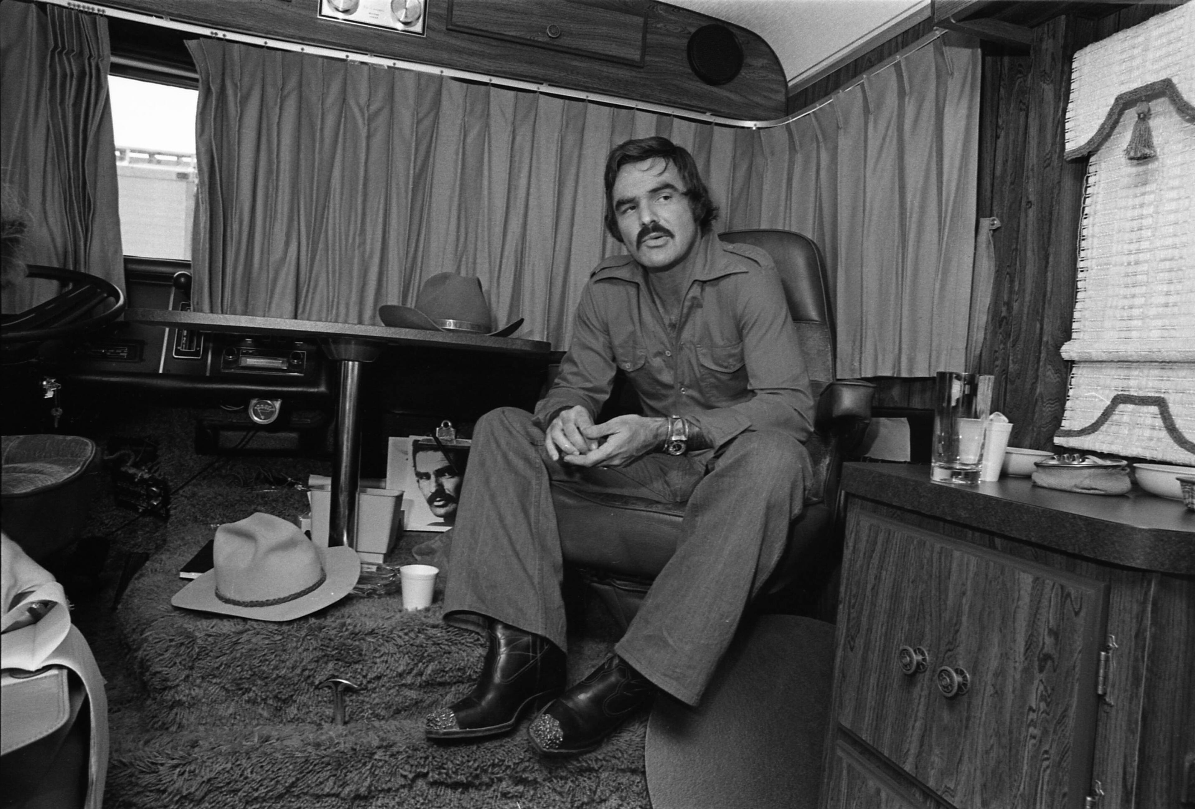 Burt Reynolds in his trailer on the set of "Smokey and the Bandit" on Sept. 23, 1976. George Clark/AJC