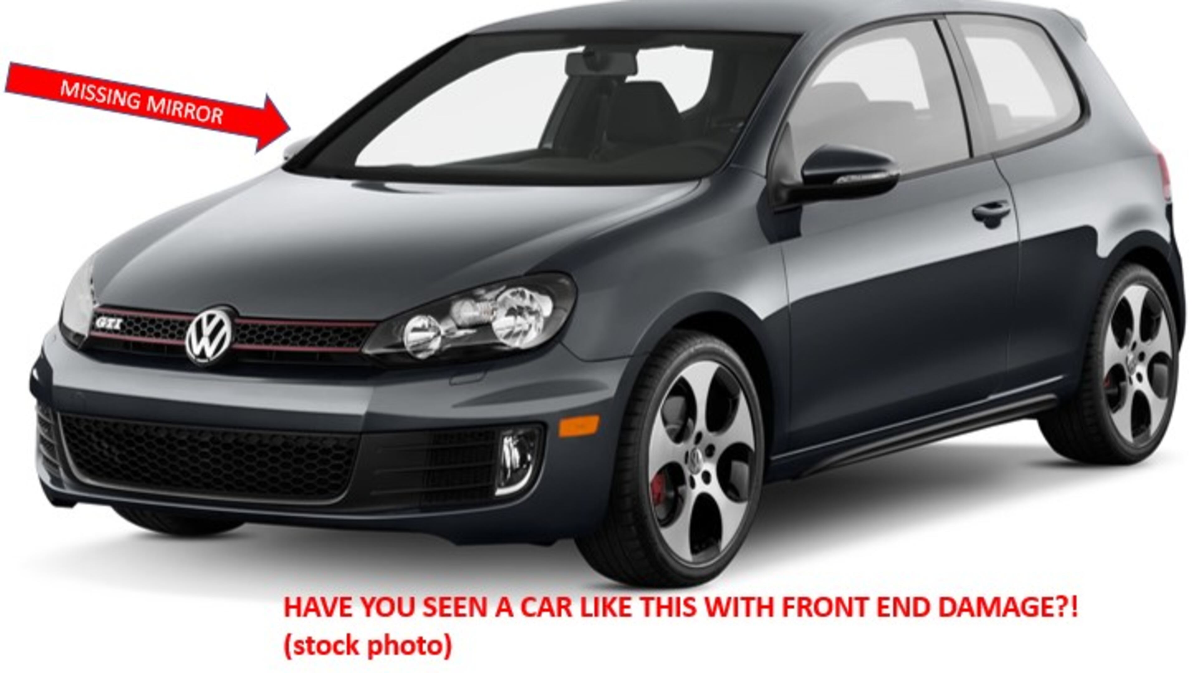 Marietta police said they're looking for a black Volkswagen Golf GTI, similar to the one seen here. The car will have front-end damage and be missing the passenger side mirror.