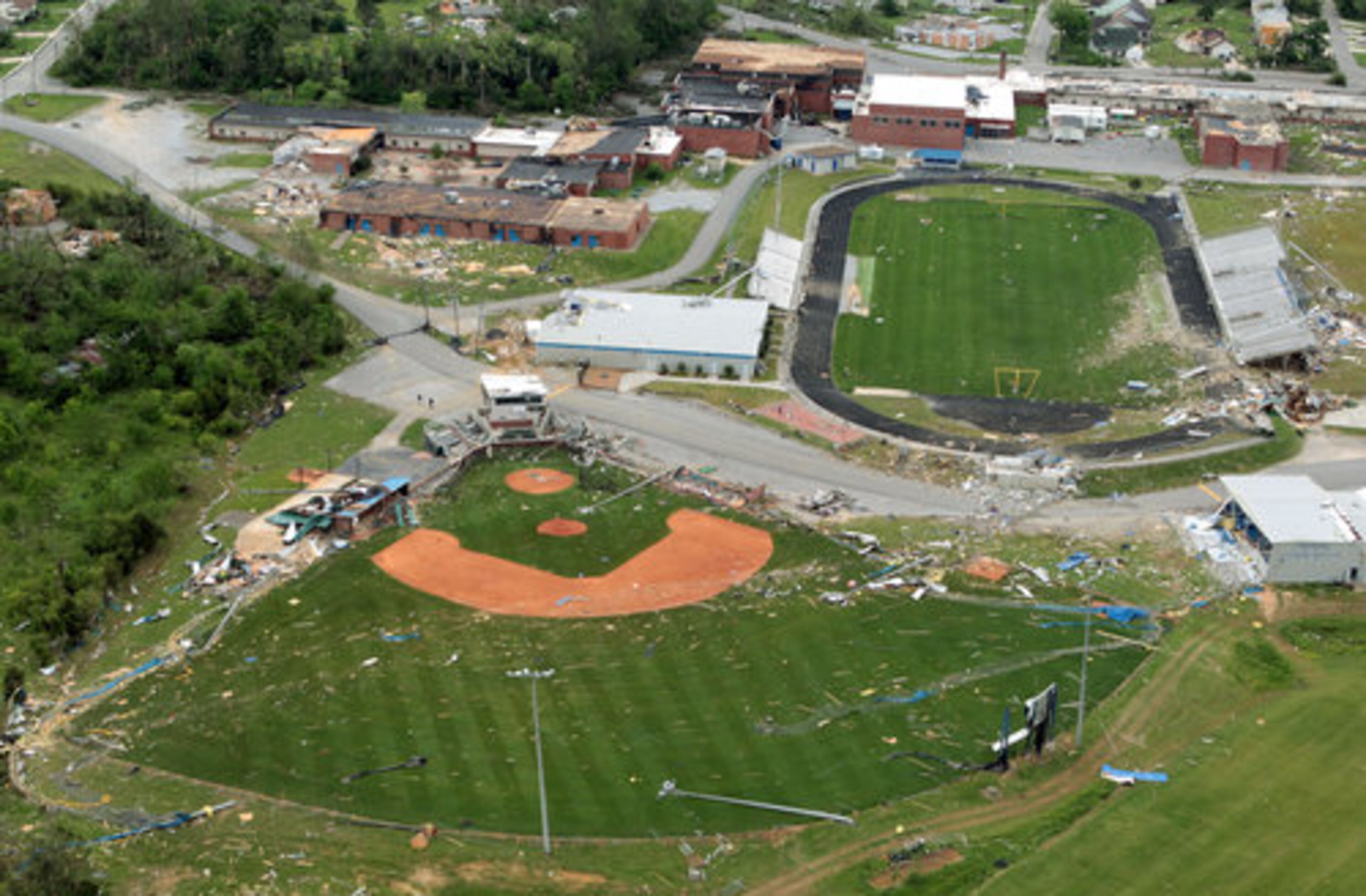 The baseball and football stadiums of Ringgold High School were destroyed.