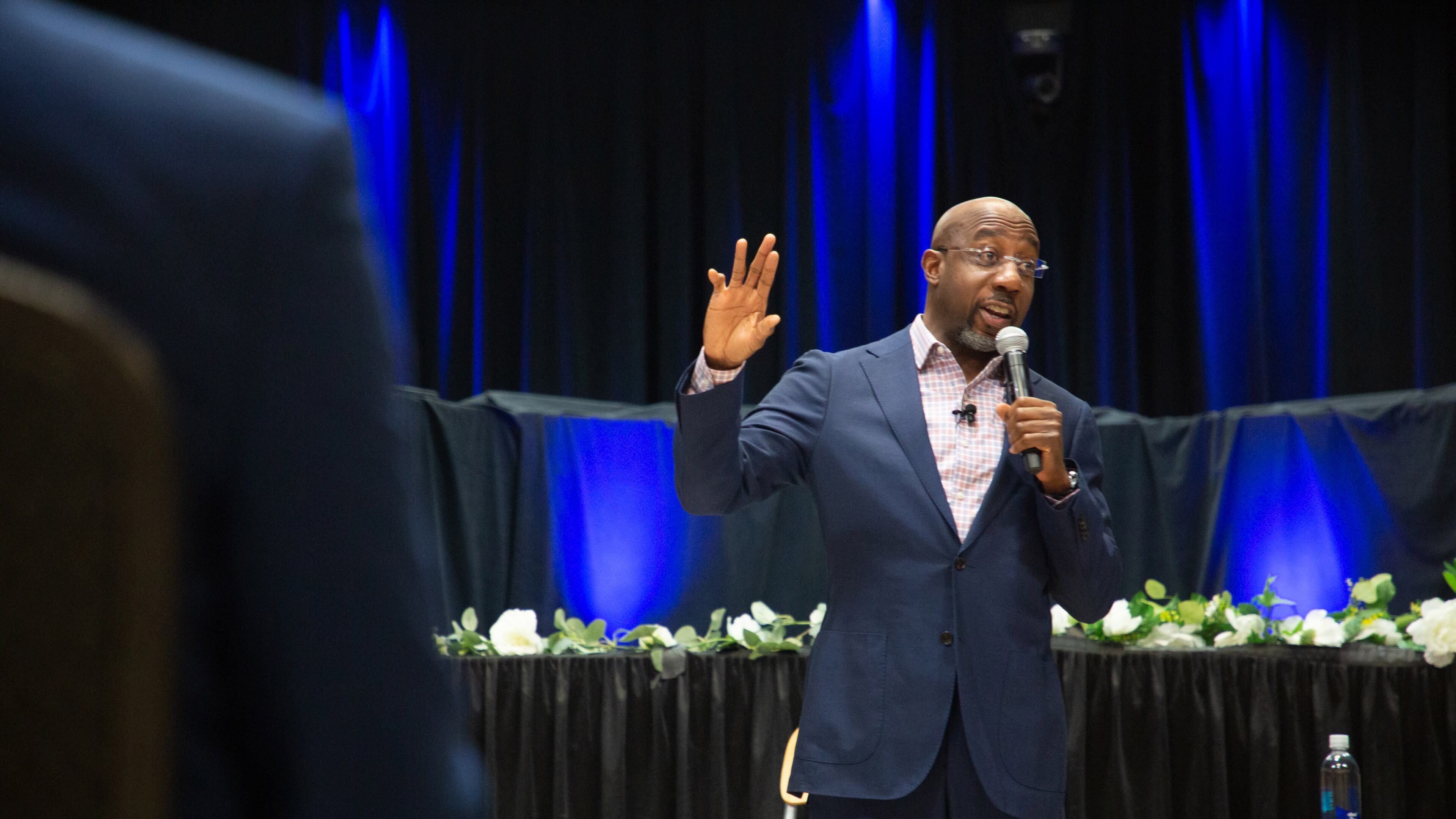 U.S. Sen. Raphael Warnock speaks during a town hall meeting at the Maloof Auditorium in Decatur Friday, February 4, 2022.
STEVE SCHAEFER FOR THE ATLANTA JOURNAL-CONSTITUTION