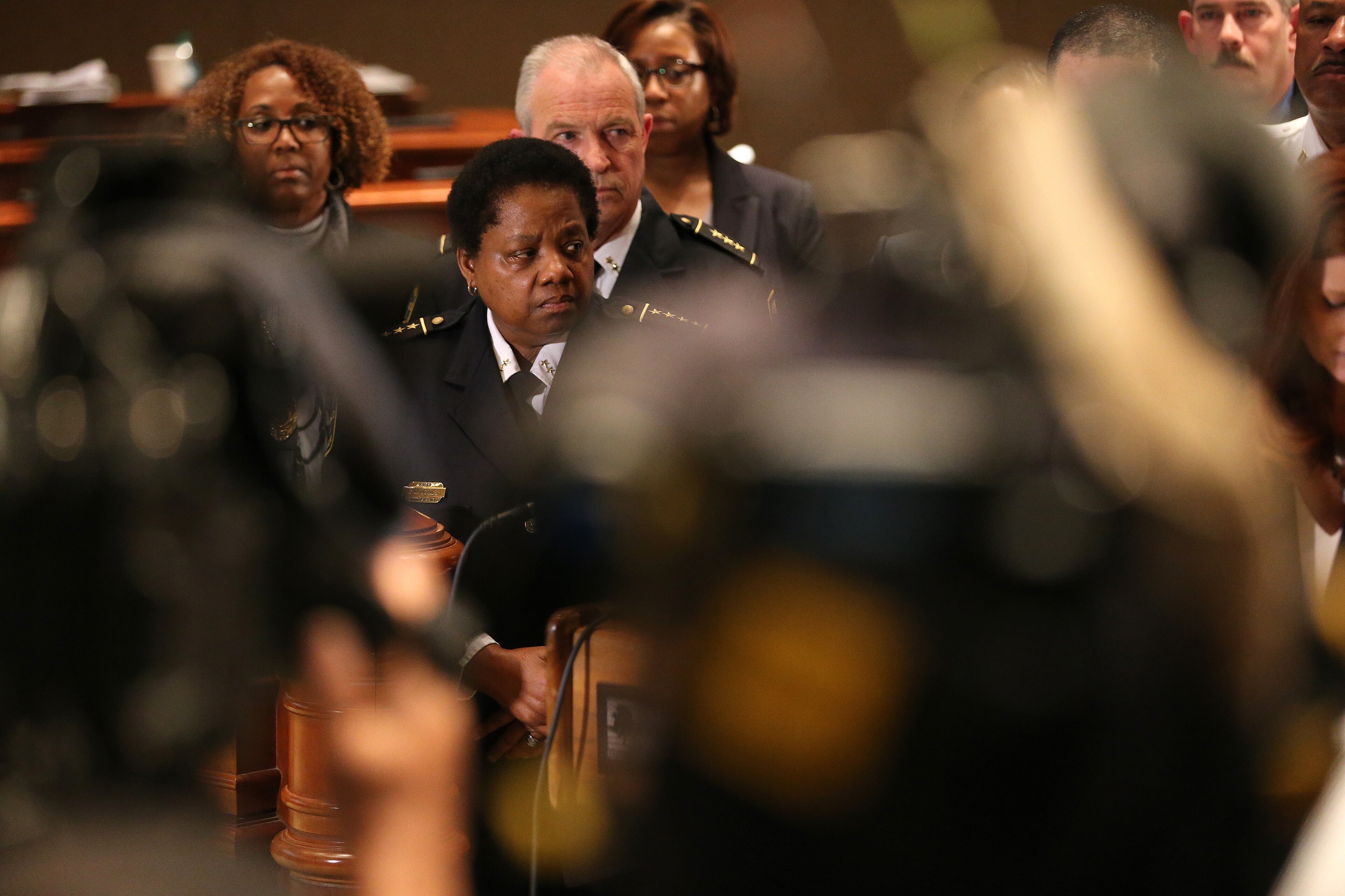 Fulton County Police Chief Cassandra Jones during a press conference about the death of Detective Terence Green, who was shot and killed early March 4, 2015, while responding to a call. BEN GRAY / BGRAY@AJC.COM