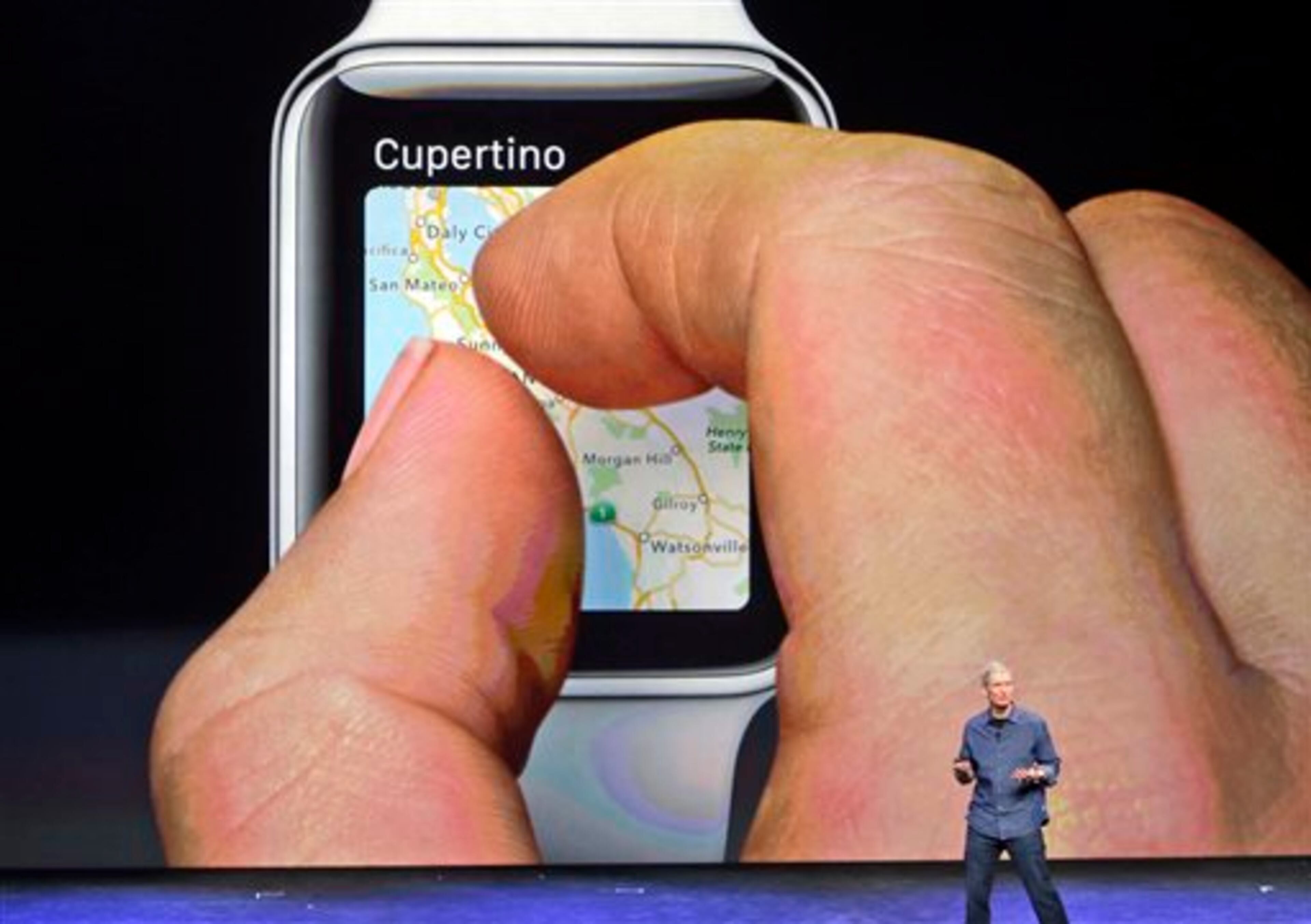 Apple CEO Tim Cook introduces the new Apple Watch on Tuesday, Sept. 9, 2014, in Cupertino, Calif. (AP Photo/Marcio Jose Sanchez)