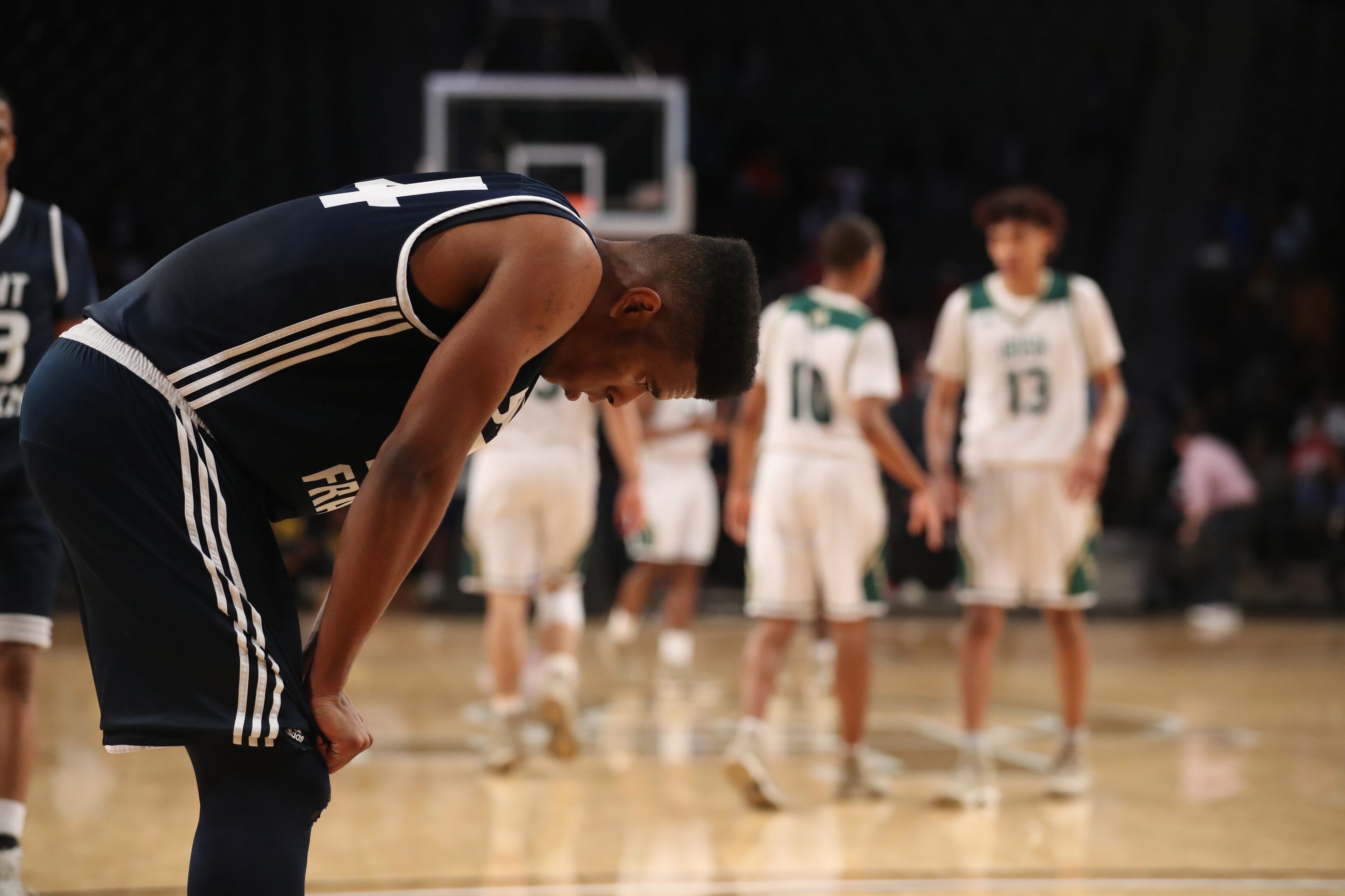 March 9, 2018 - Atlanta, Ga: St. Francis Chase Ellis (24) reacts after fouling an Aquinas player during the second half of the GHSA Class A Private Boys State Championship at McCamish Pavilion Friday, March 9, 2018, in Atlanta. Aquinas won 65-60. PHOTO / JASON GETZ