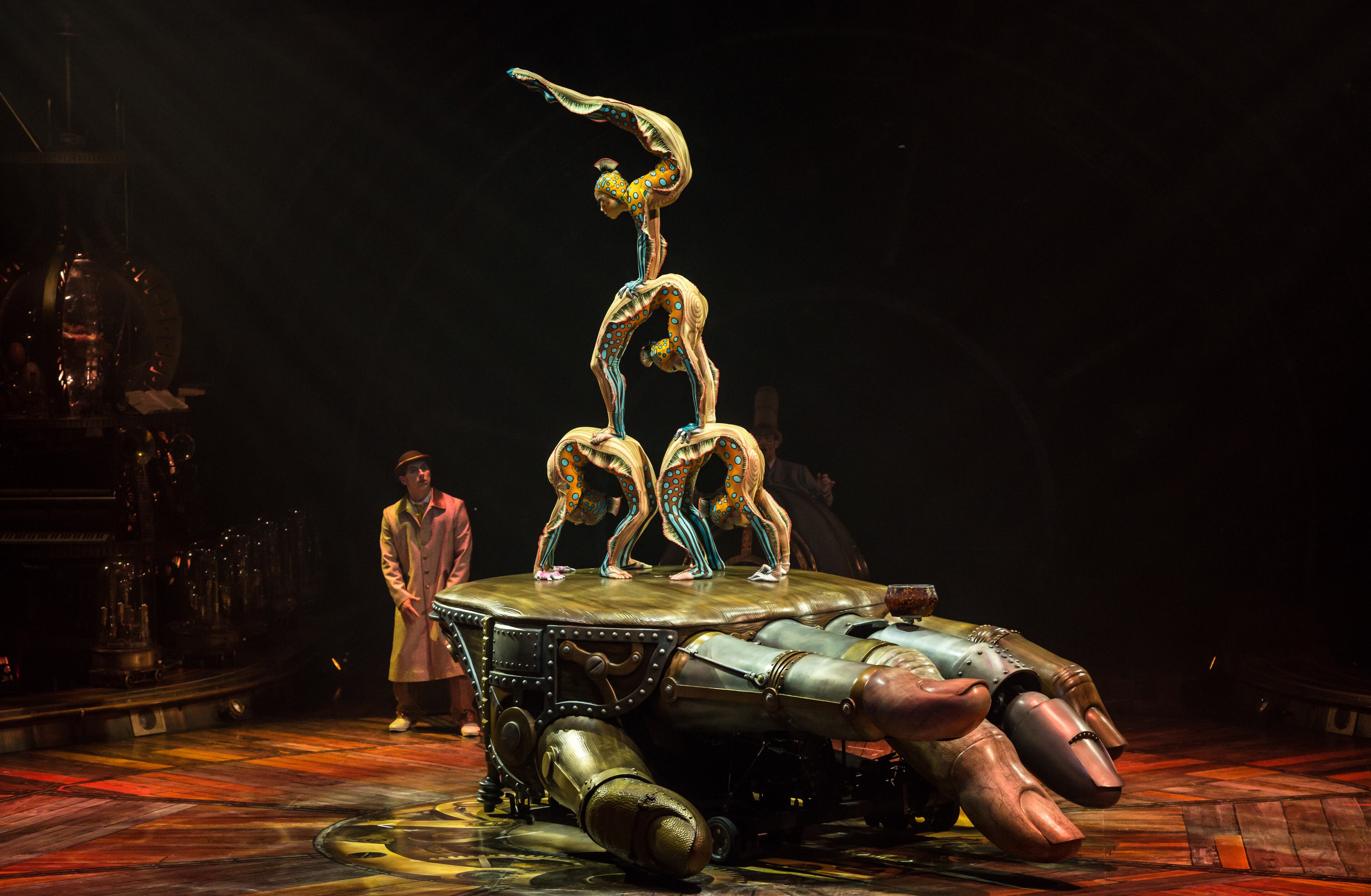 Performers stand on top of the giant hand featured in "Kurios."
Courtesy of Mathew Tsang /
Allied Integrated Marketing