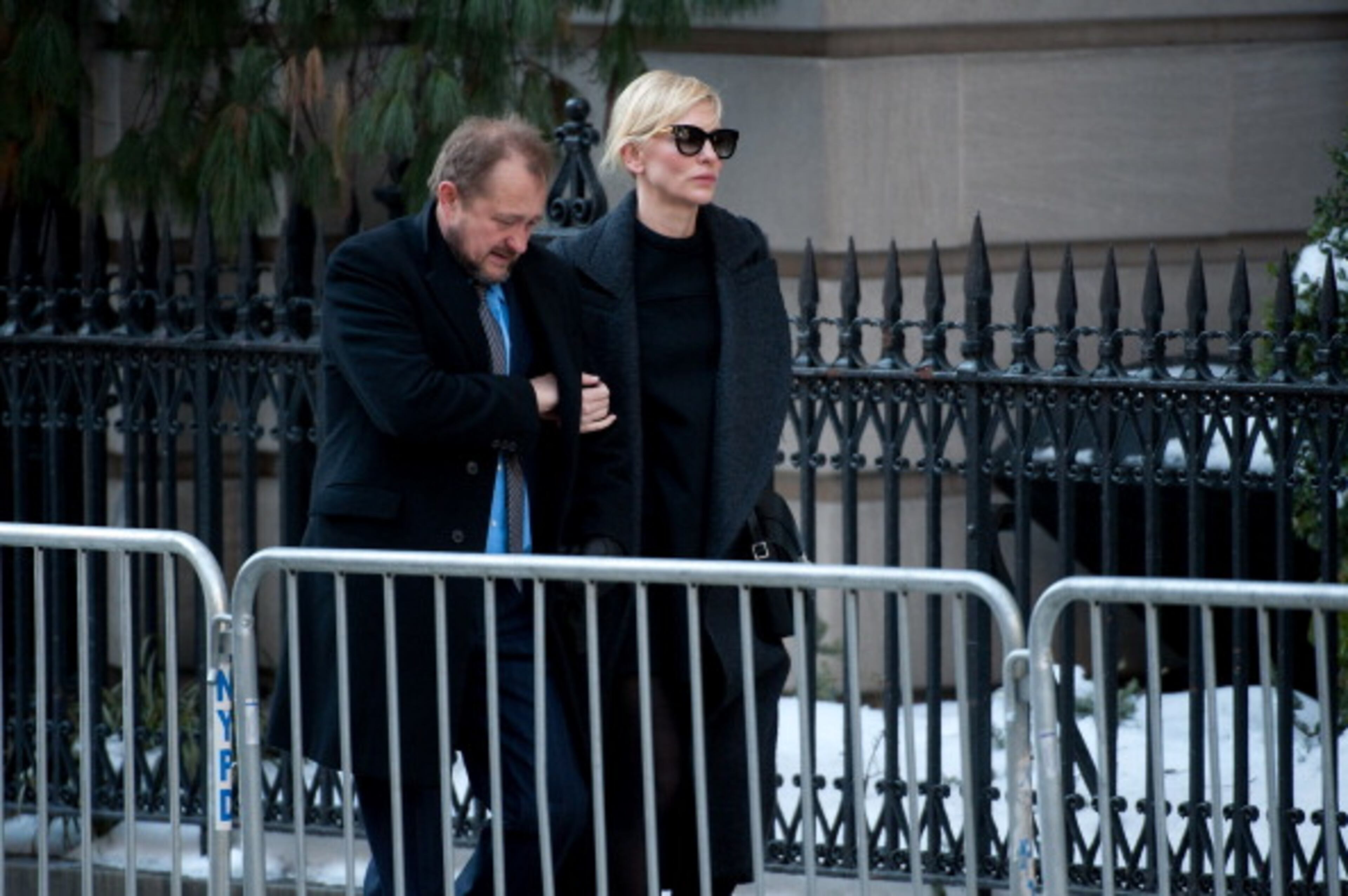 NEW YORK, NY - FEBRUARY 07: Cate Blanchett (R) attends the funeral service for actor Philip Seymour Hoffman at St. Ignatius Of Loyola on February 7, 2014 in New York City. Hoffman died of an alleged drug overdose on February 1, 2014. (Photo by D Dipasupil/Getty Images)