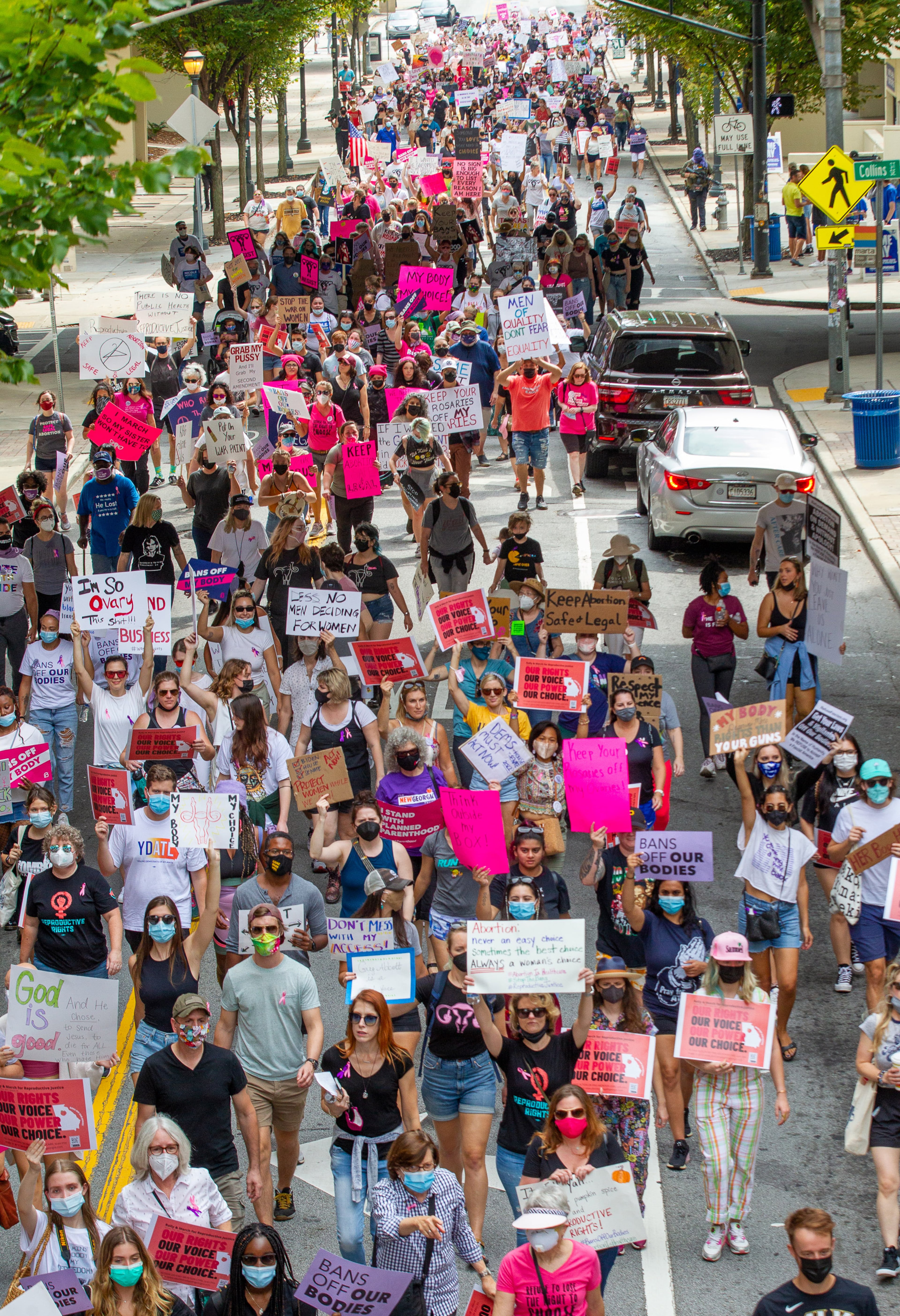 People head up Gilmer Street during the Rally & March for Reproductive Justice near the state Capitol in Atlanta on Saturday, October 2, 2021. The event was part of Women's March rallies across Georgia and the U.S. (Photo: Steve Schaefer for The Atlanta Journal-Constitution)