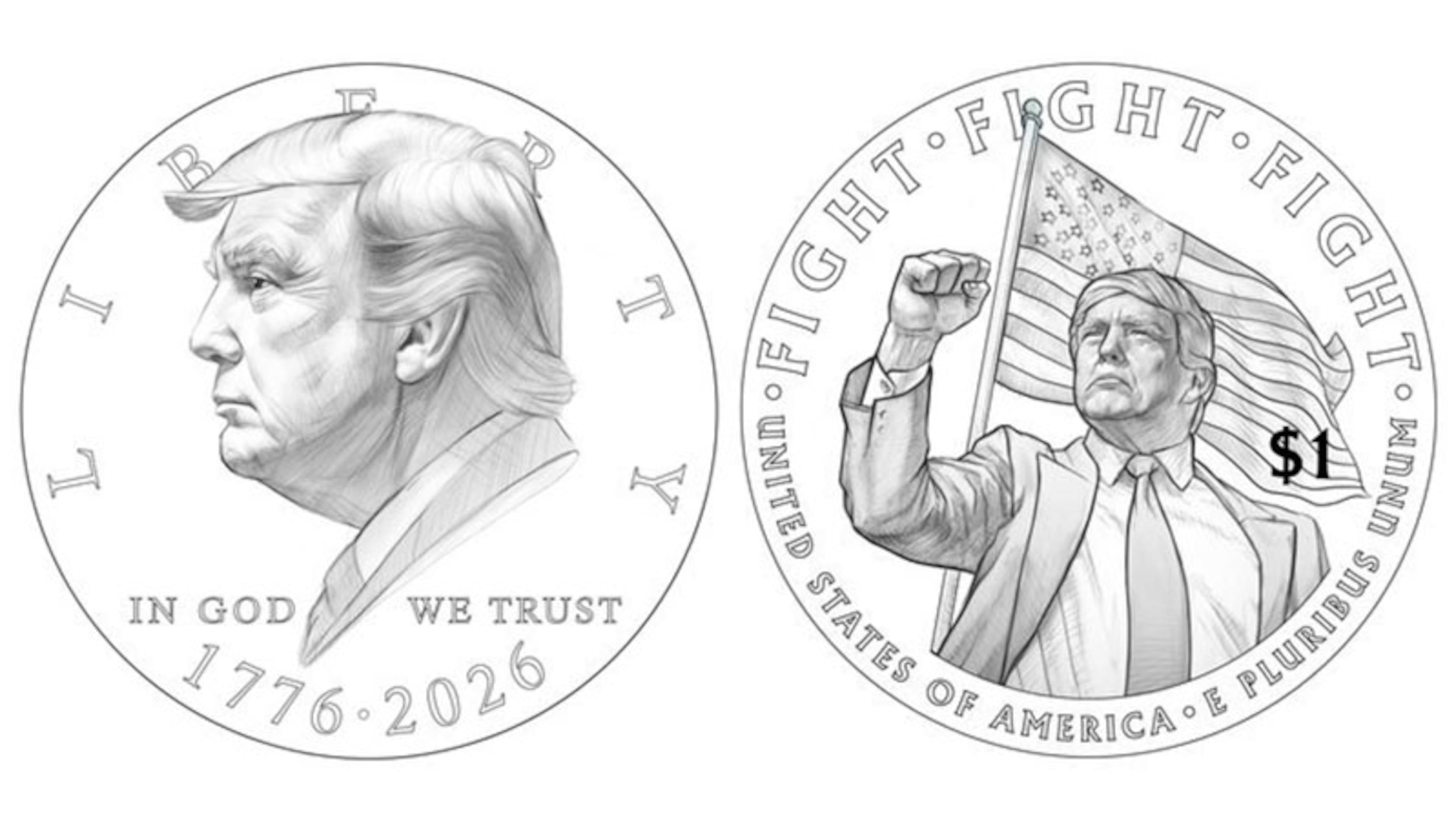 U.S. Treasurer Brandon Beach confirmed a draft design of a commemorative $1 coin featuring President Donald Trump's likeness.