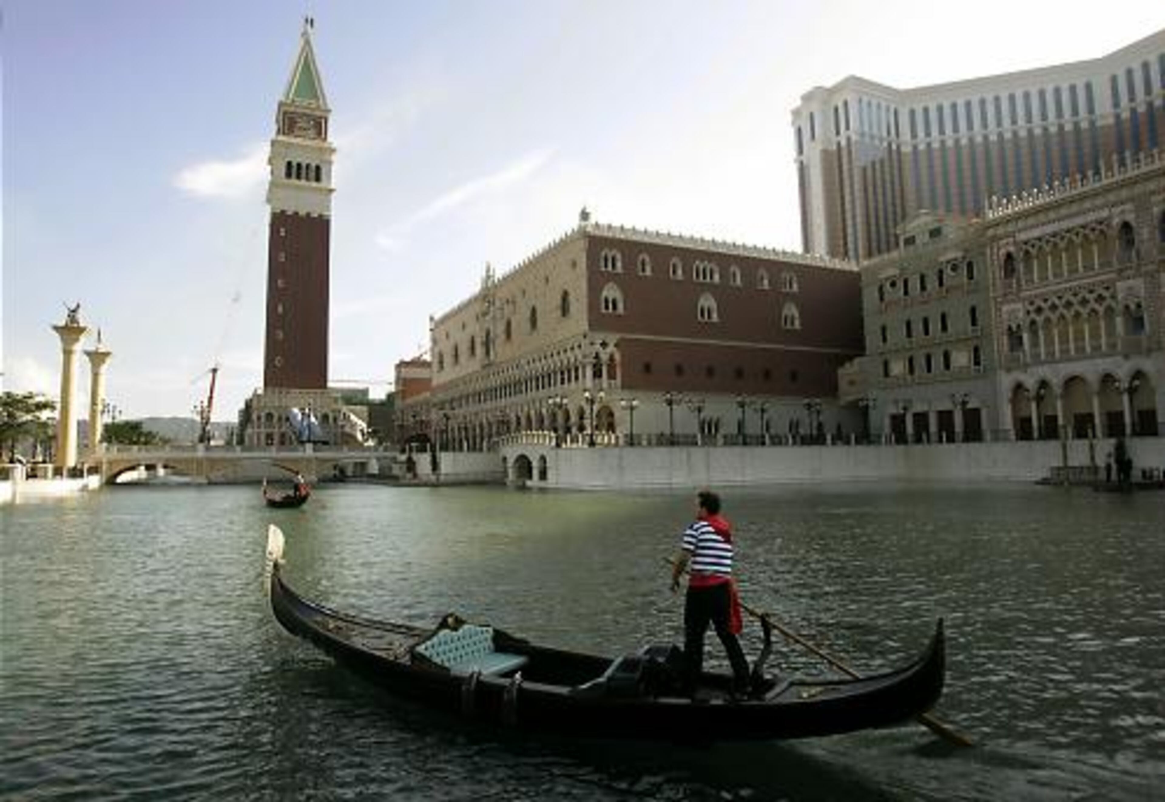 A gondola sails near the Venetian.