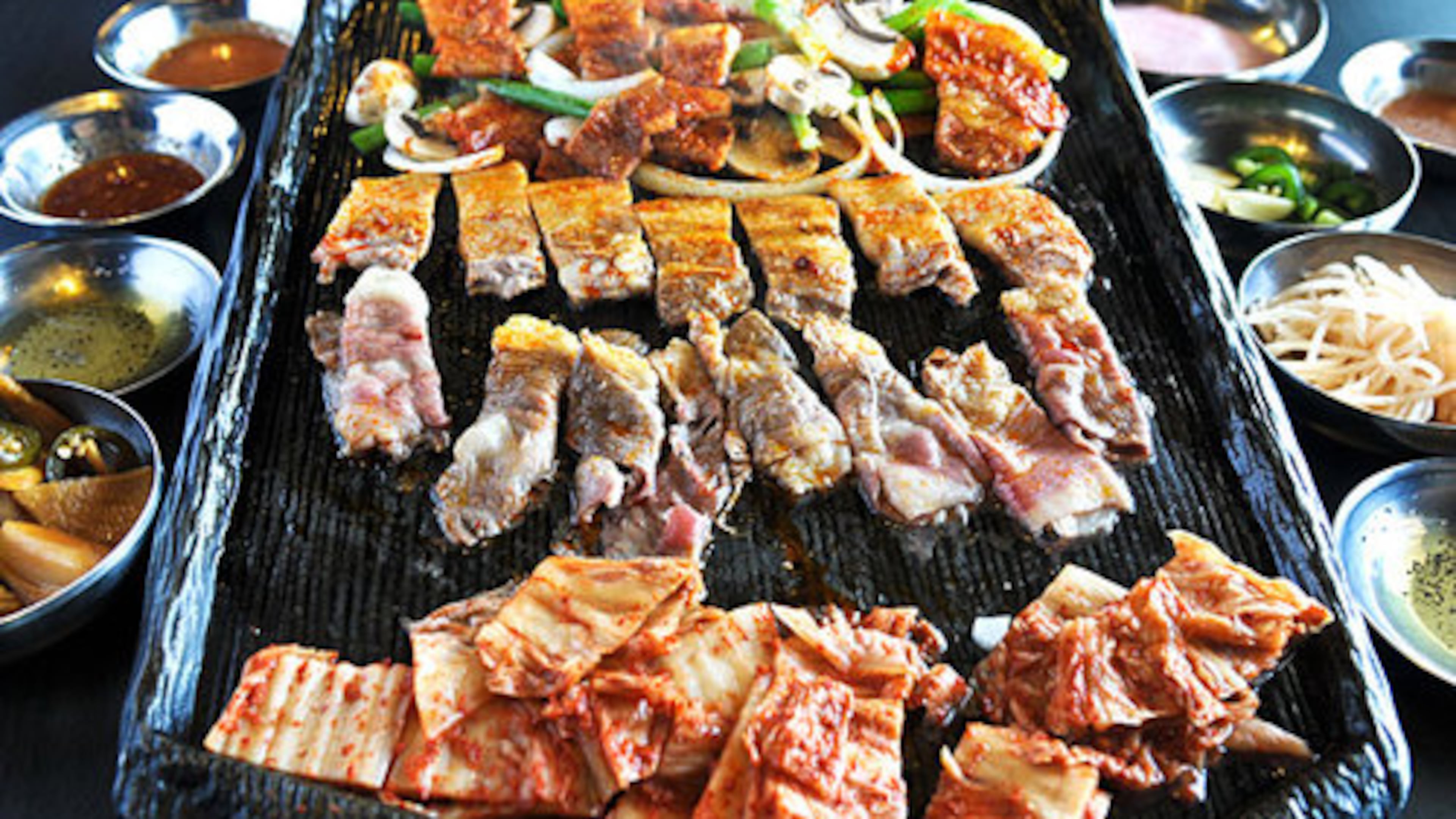 Korean BBQ- unlimited pork belly, beef brisket BBQ, and Bi-bim-bab at Iron Age.