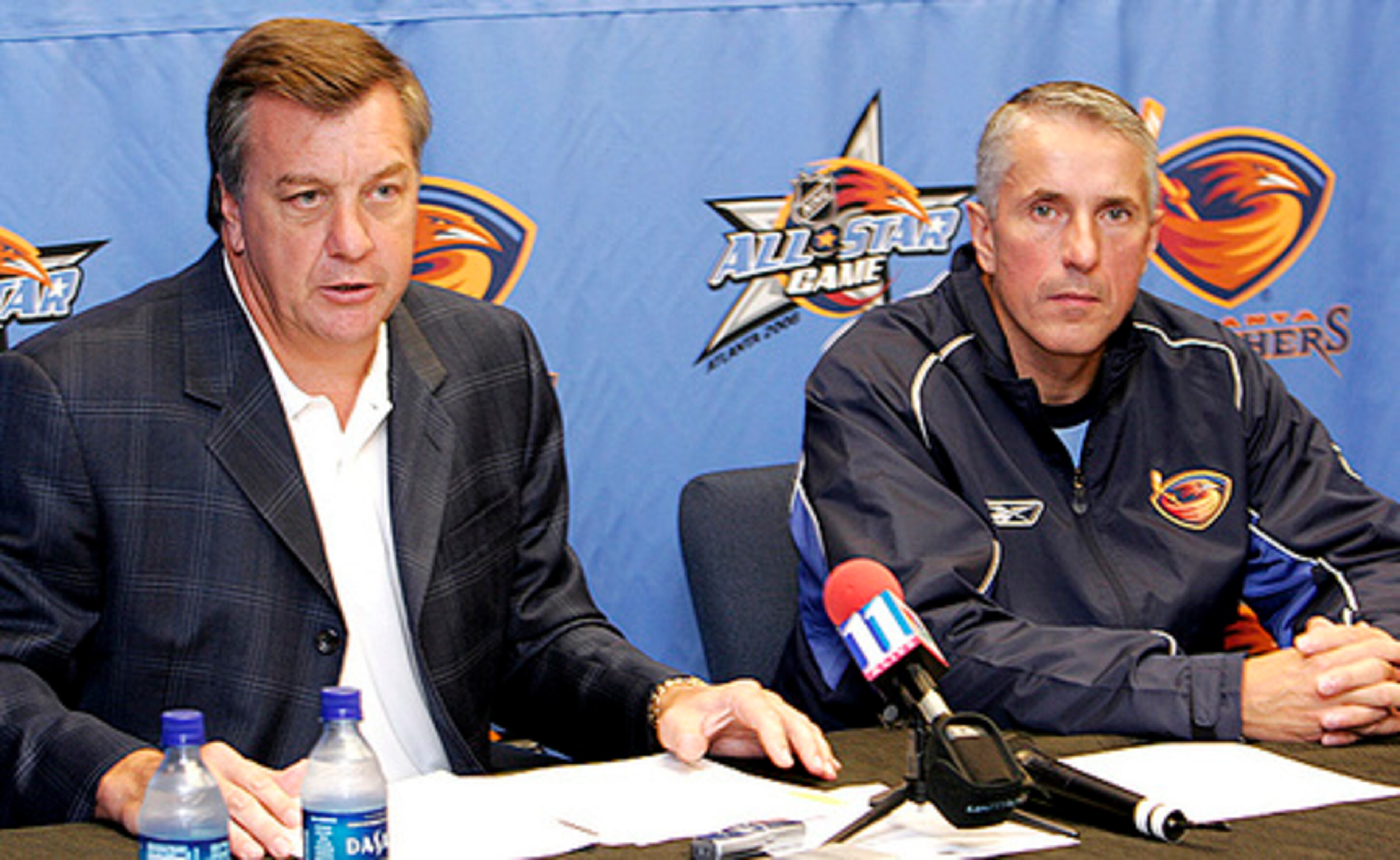 Before the season began, Hartley and general manager Don Waddell, left, were confident the Thrashers could build on their NHL Southeast Division championship and the team's first playoff berth.